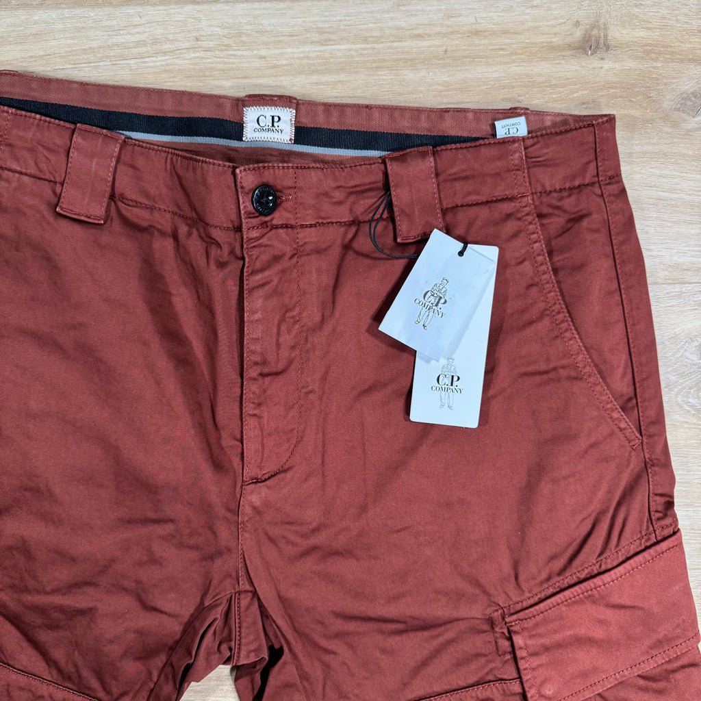 CP Company Stretch Sateen Lens Cargo Shorts in Sable - Brown Ironleague