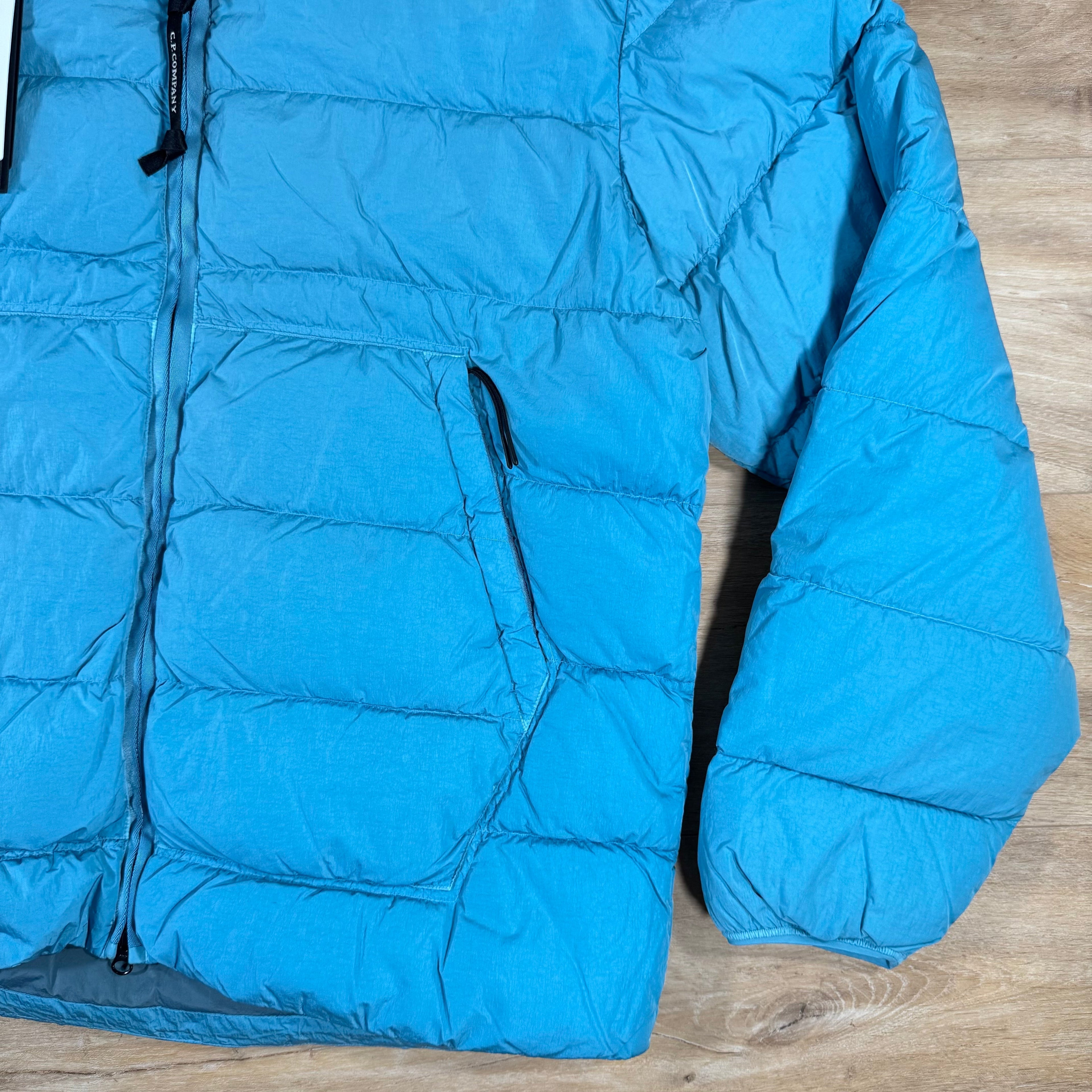 CP Company Chrome-R Goggle Down Jacket in Aegean Blue Ironleague