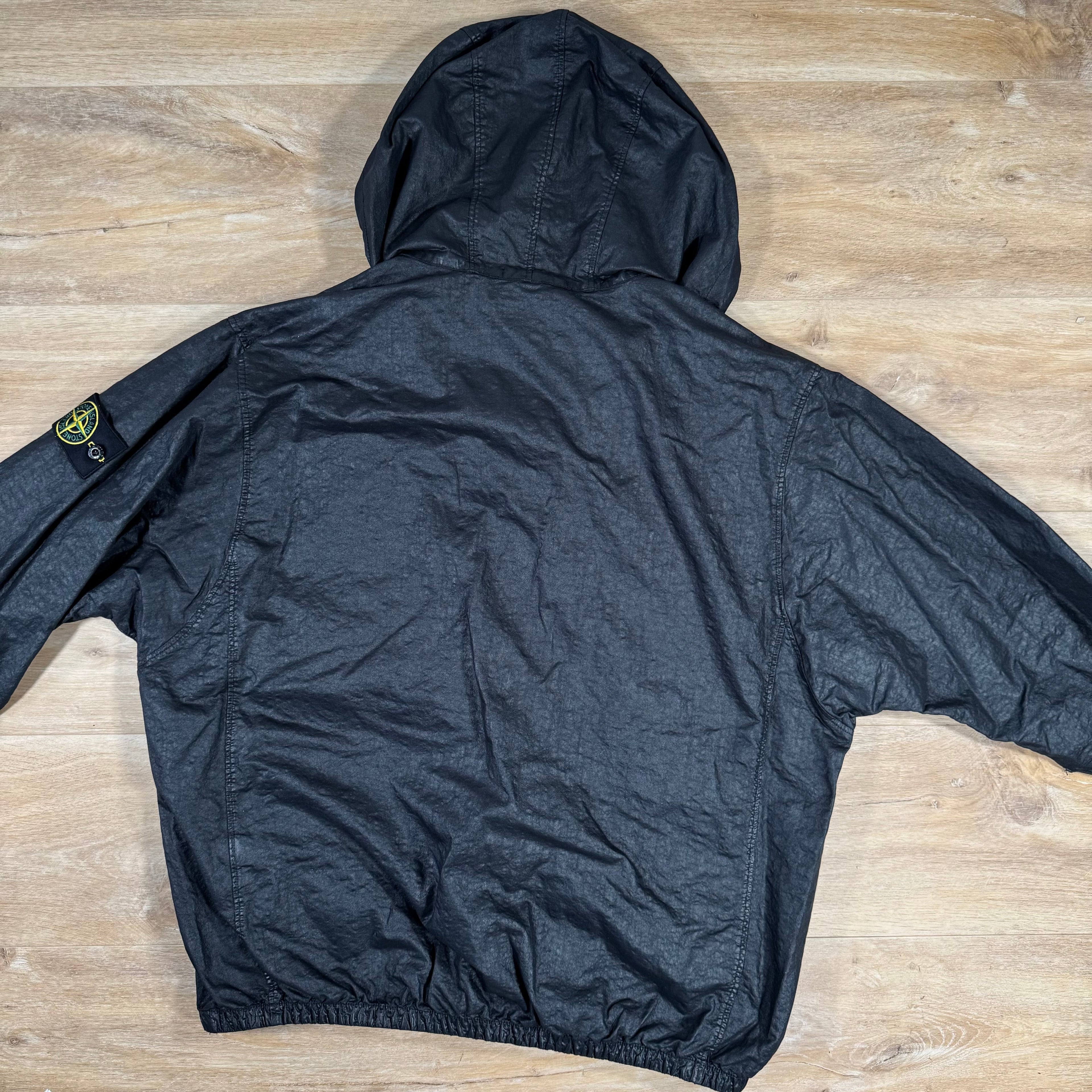 Stone Island Organic Look Nylon Panama-TC Anorak Jacket in Black Ironleague