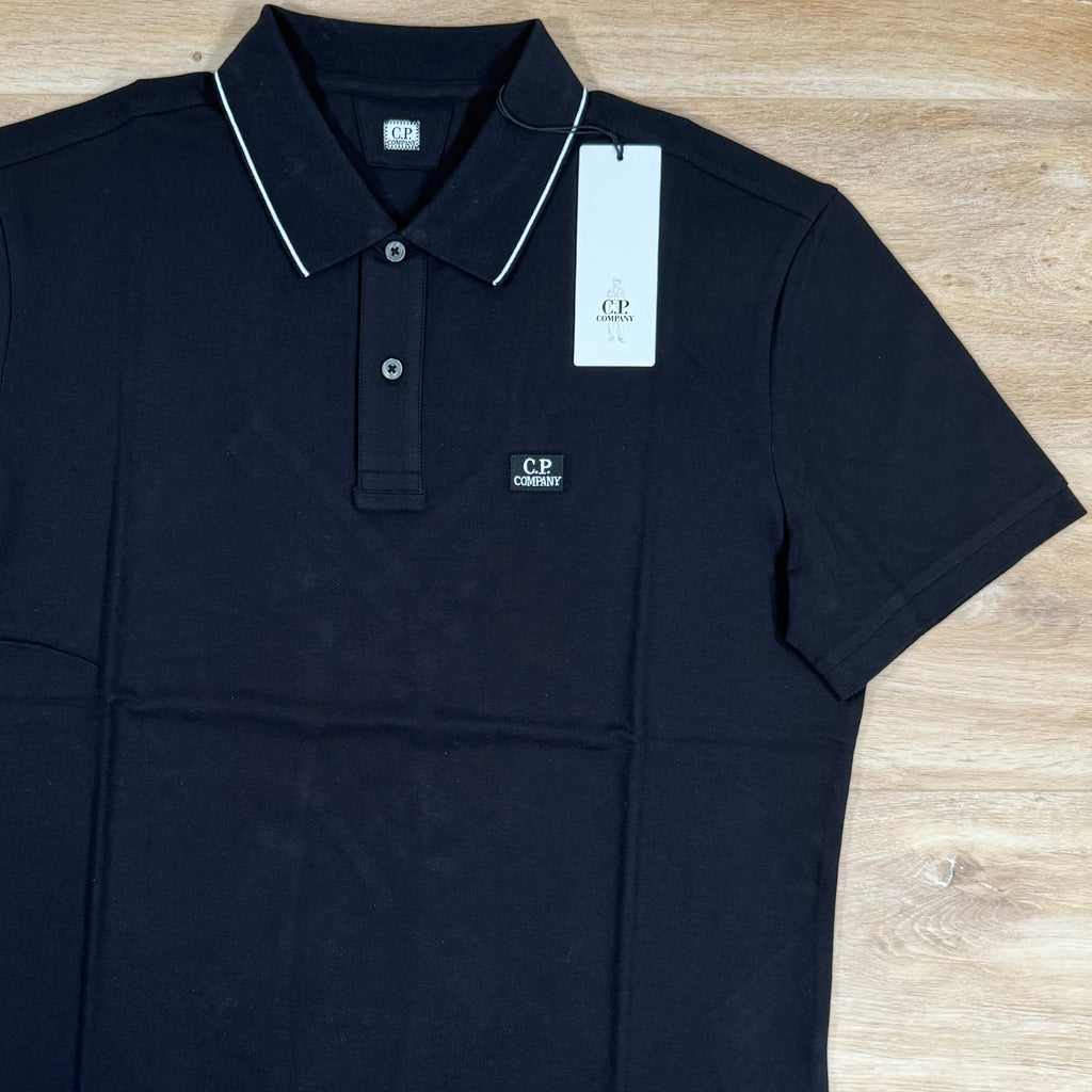 CP Company Stretch Piquet Striped Collar Polo Shirt in Black Ironleague