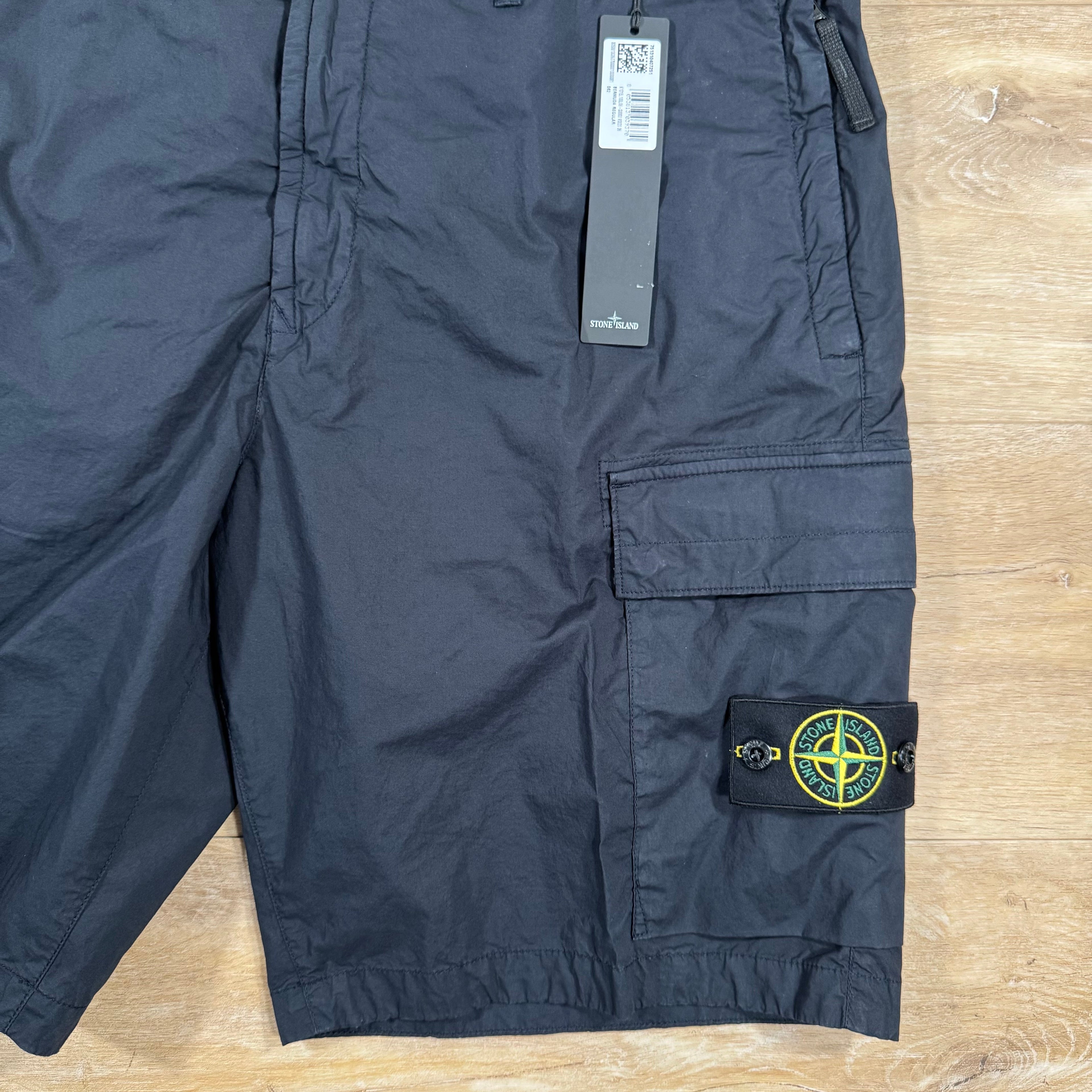 Stone Island Stretch Tela Cargo Bermuda Shorts in Navy Ironleague