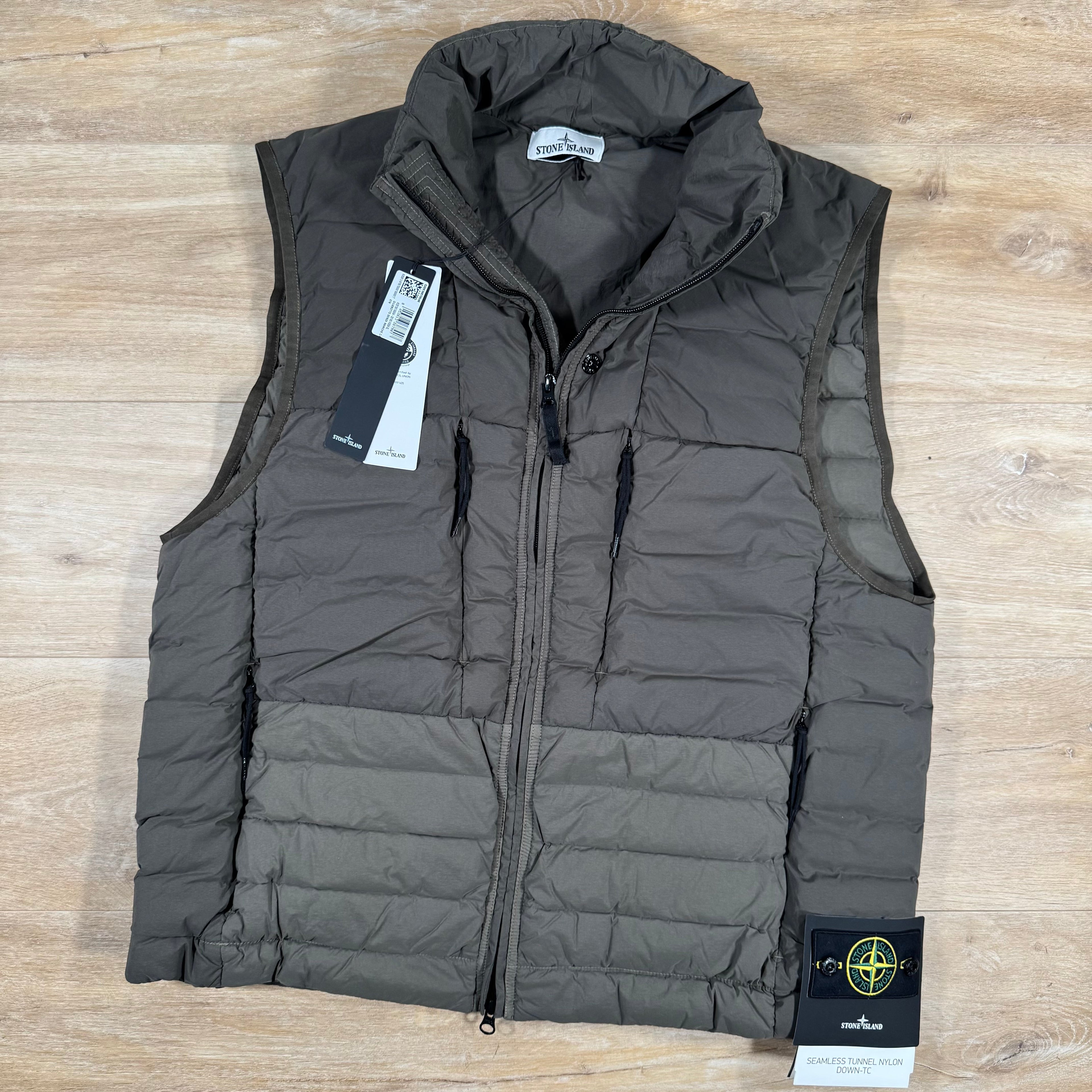 Stone Island Seamless Tunnel Nylon Down-TC Vest in Military Green Ironleague