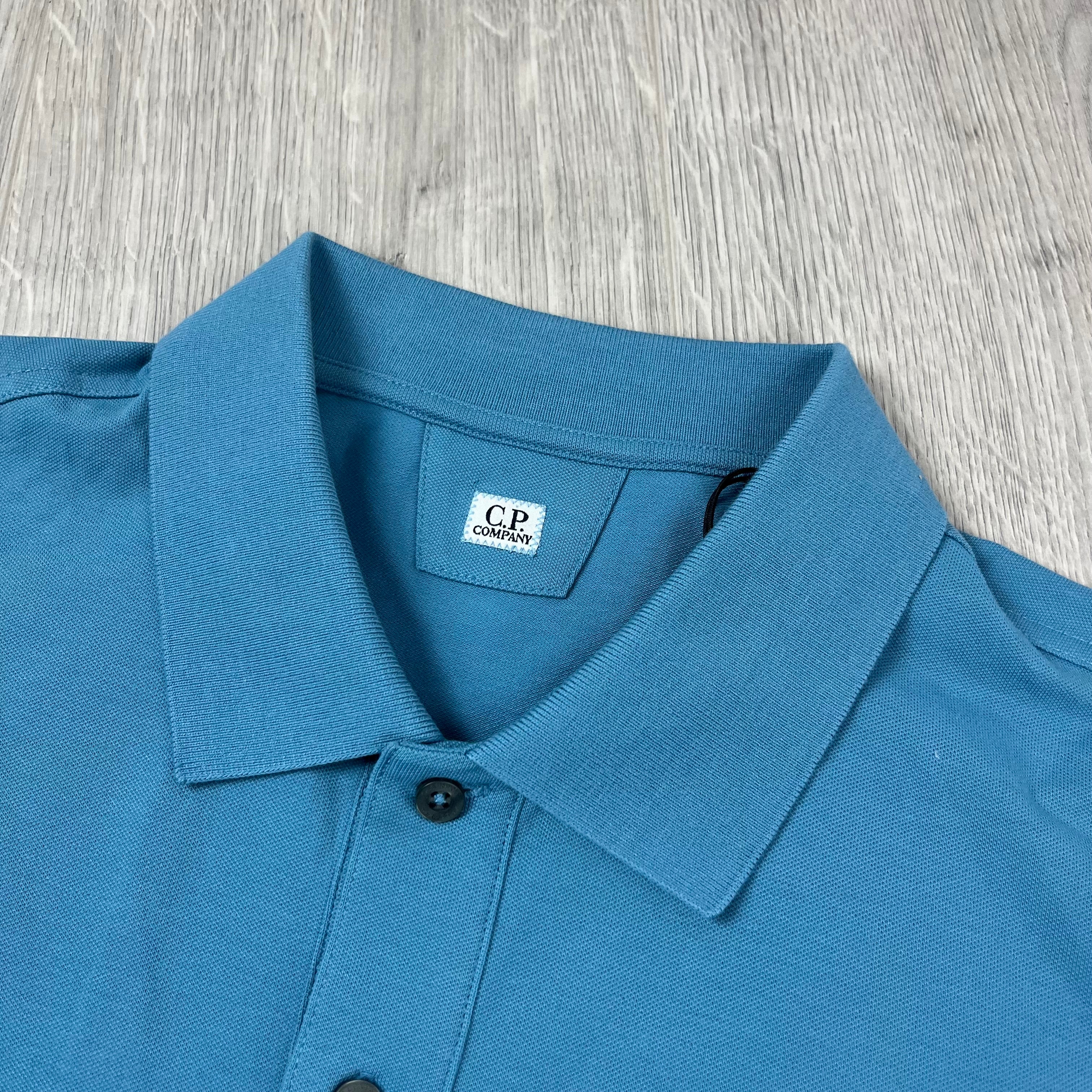 CP Company Piquet Polo Shirt - Aegean Blue Ironleague