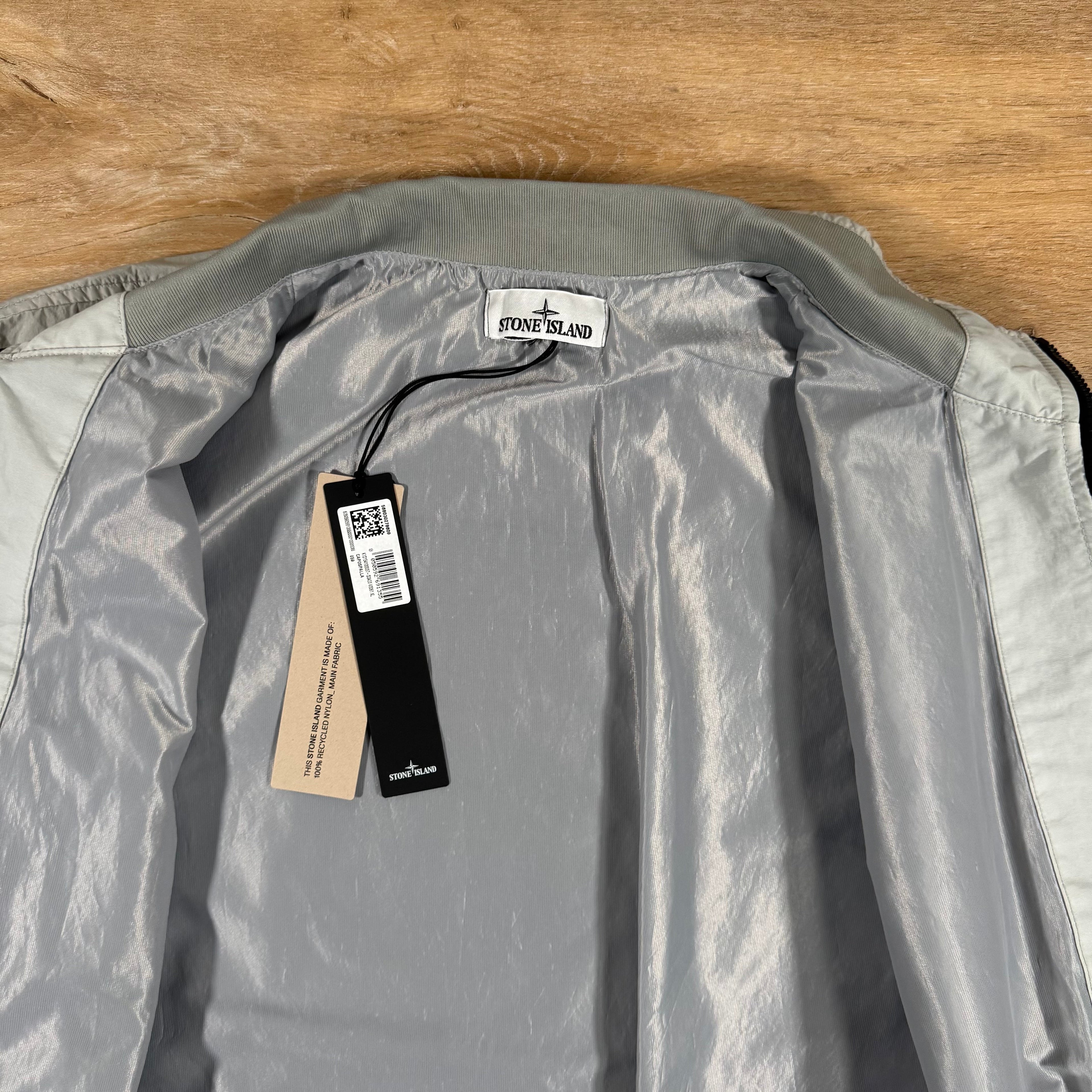 Stone Island Crinkle Reps R-NY Bomber Jacket in Pearl Grey Ironleague