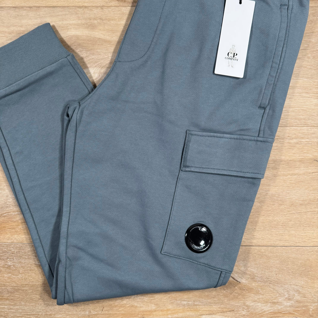 CP Company Diagonal Raised Fleece Lens Sweatpants in Stormy Weather - Blue Ironleague