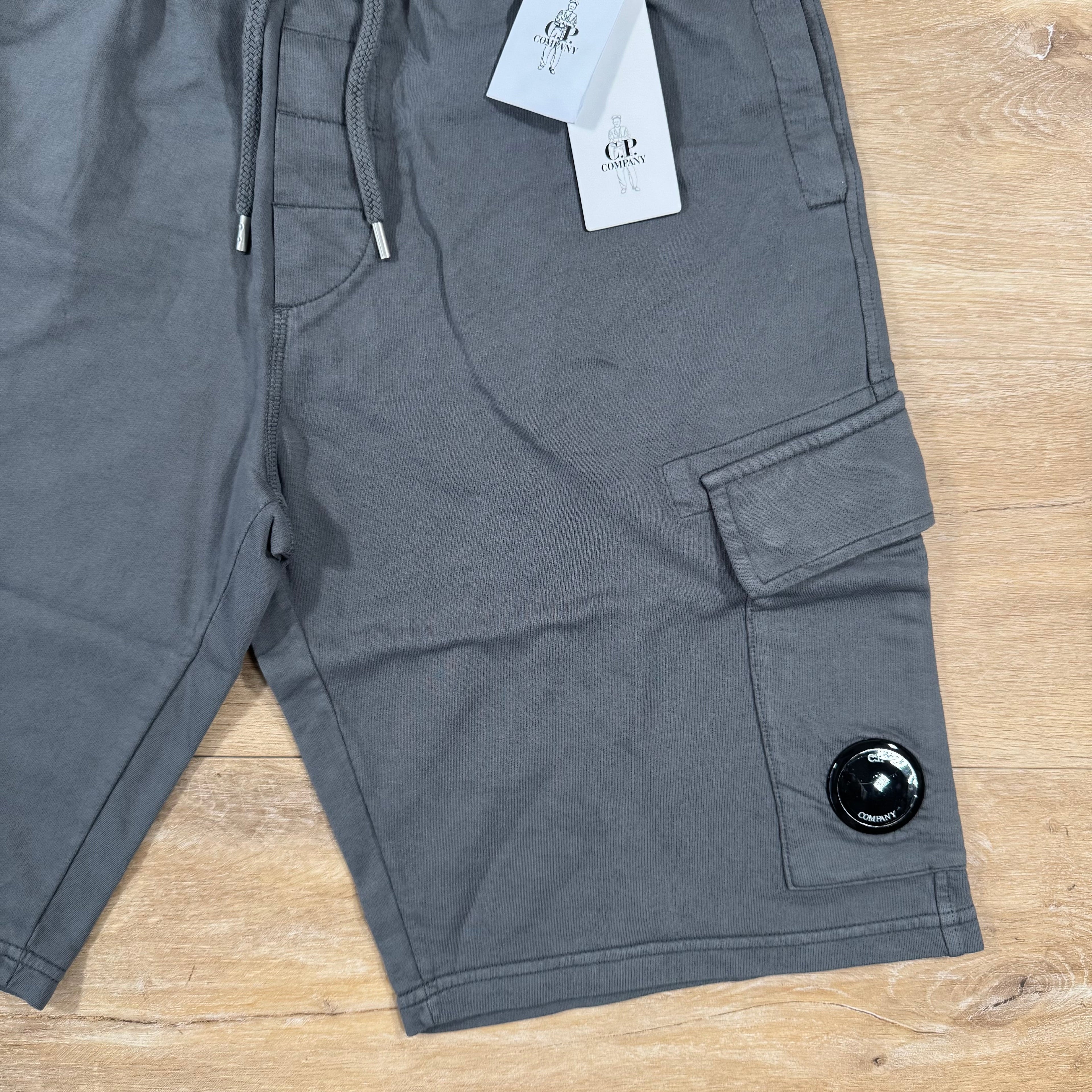 CP Company Light Fleece Cargo Lens Shorts in Smoked Pearl - Grey Ironleague