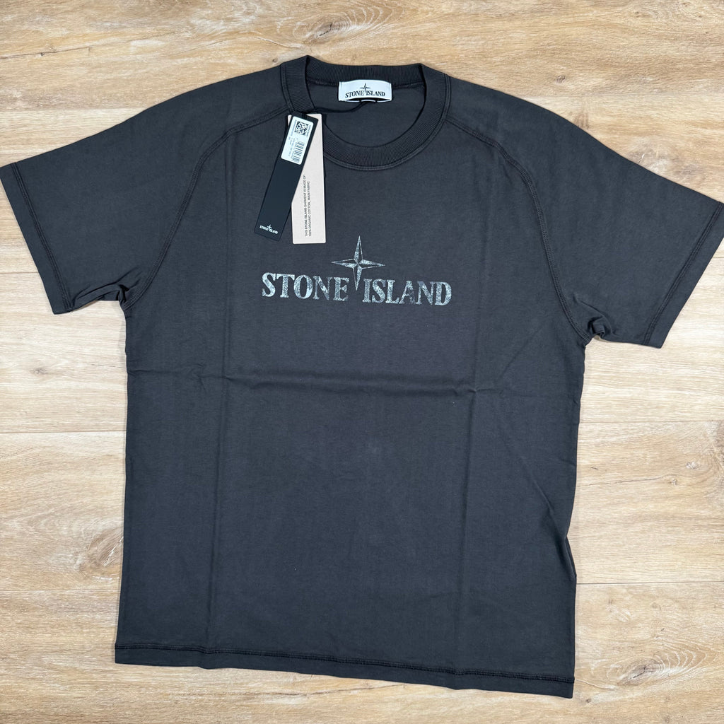 Stone Island Organic Cotton Logo T-Shirt in Charcoal Grey Ironleague