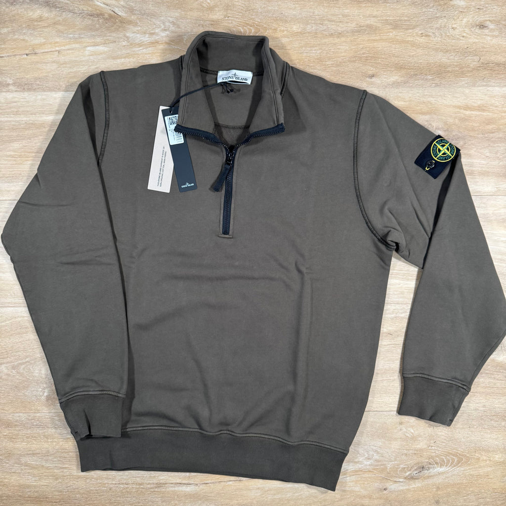 Stone Island Organic Cotton Half-Zip Sweatshirt in Military Green Ironleague