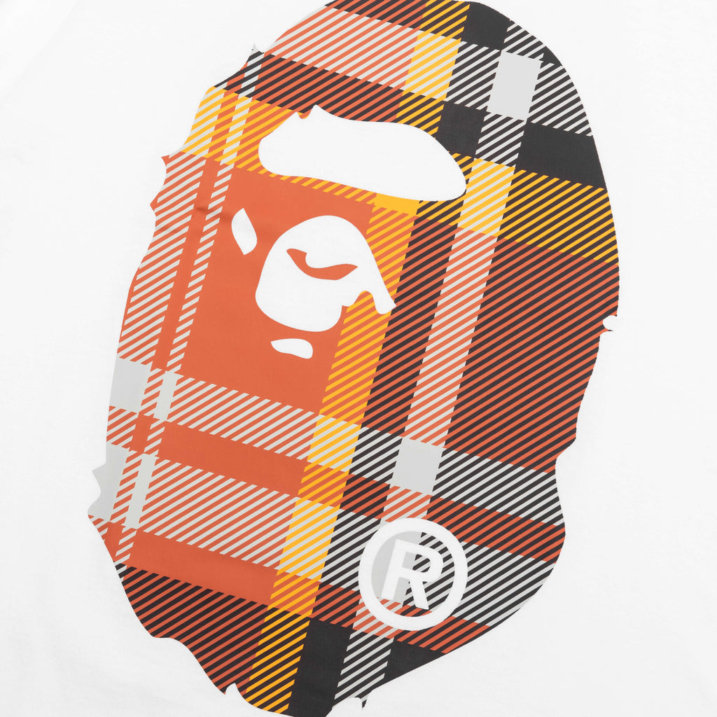 A BATHING APE Bape Check Big Ape Head Tee - White