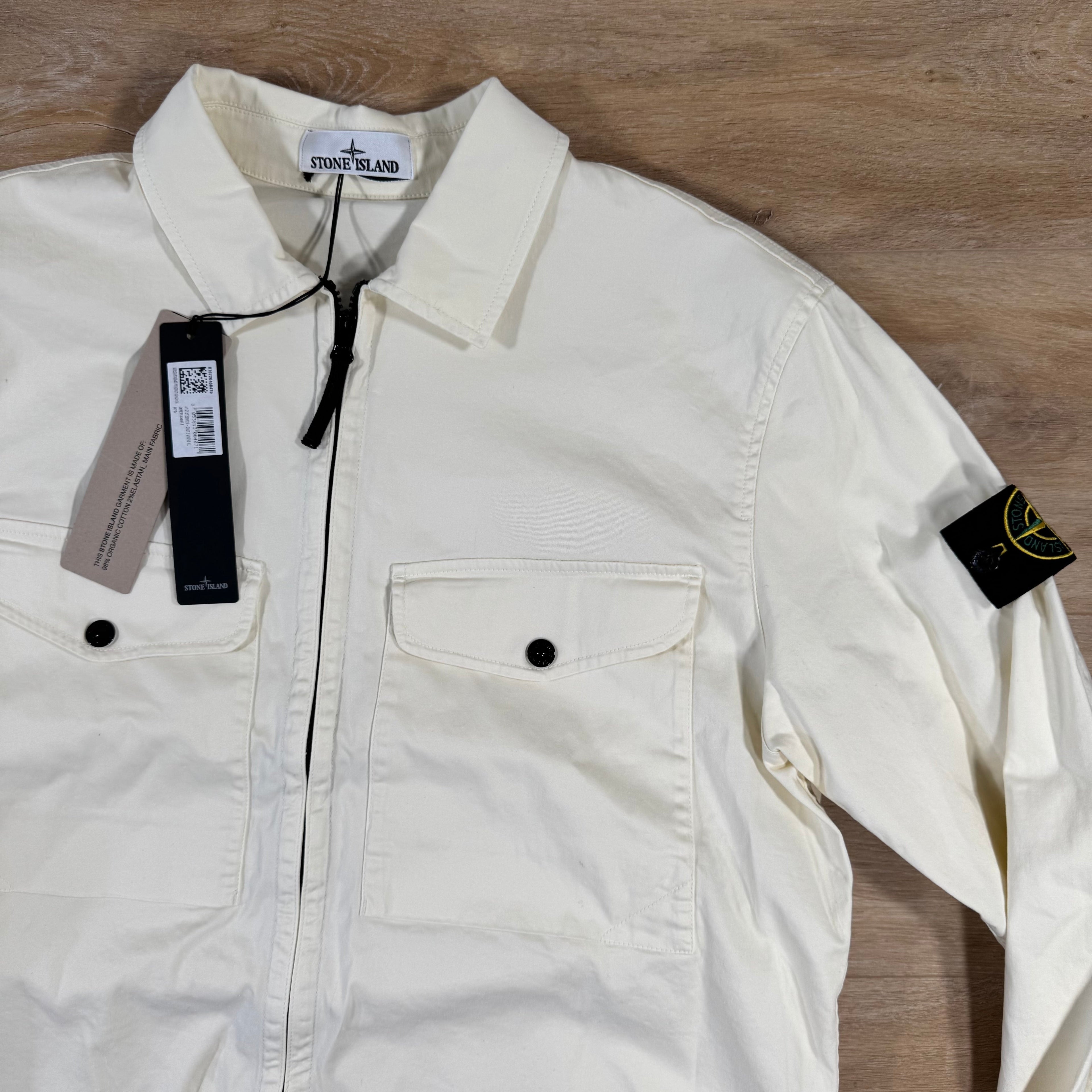 Stone Island Organic Stretch Cotton Overshirt in Ivory Ironleague