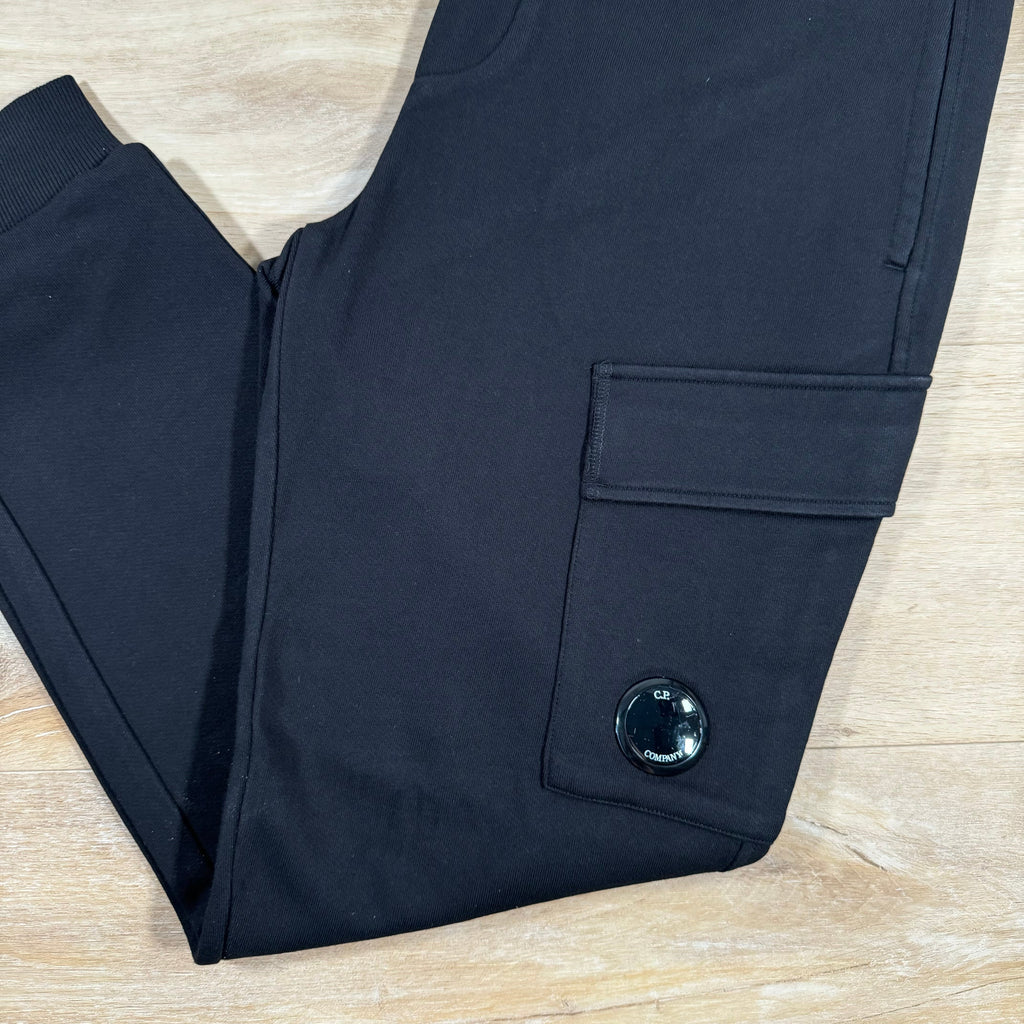 CP Company Diagonal Raised Fleece Lens Sweatpants in Black Ironleague