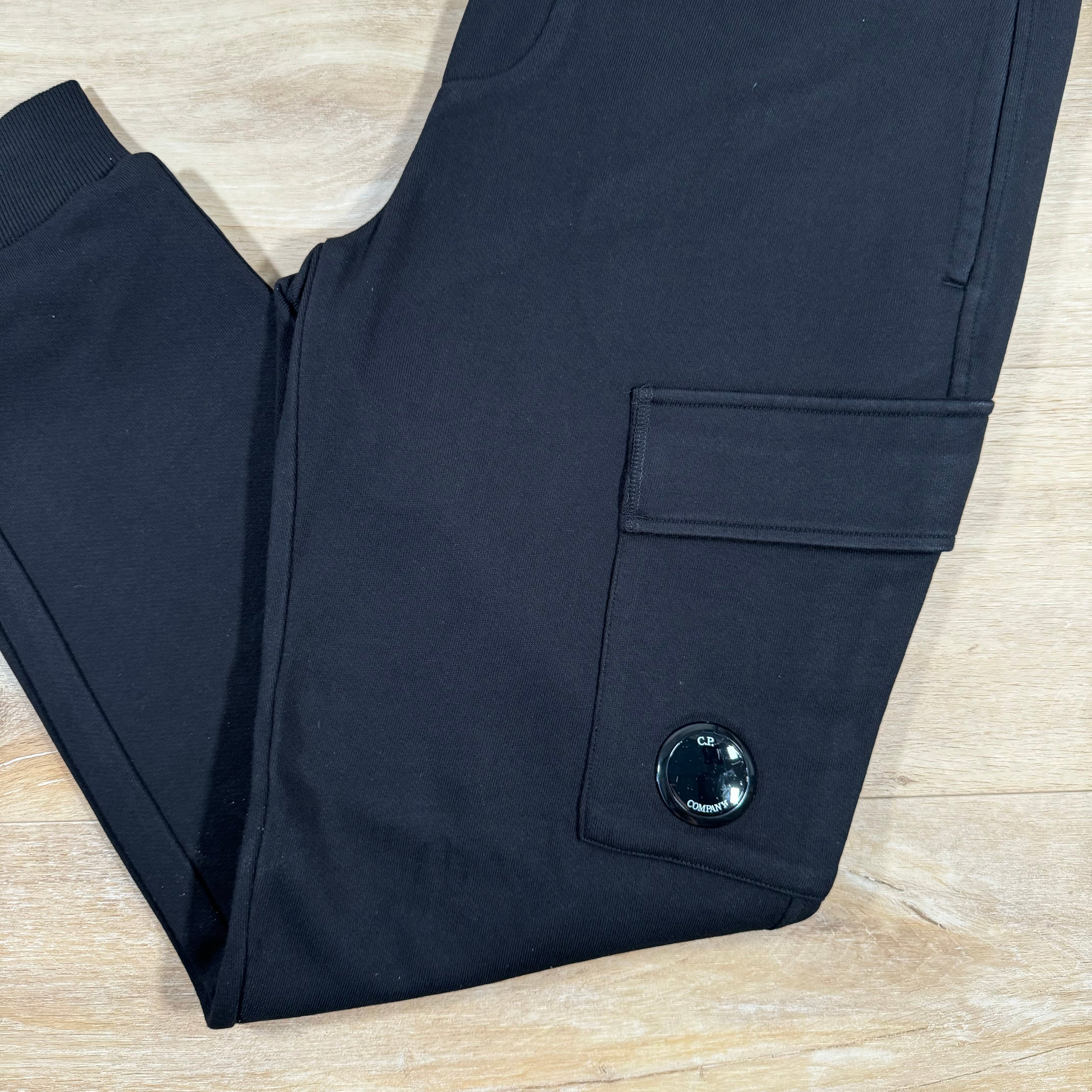 CP Company Diagonal Raised Fleece Lens Sweatpants in Black Ironleague