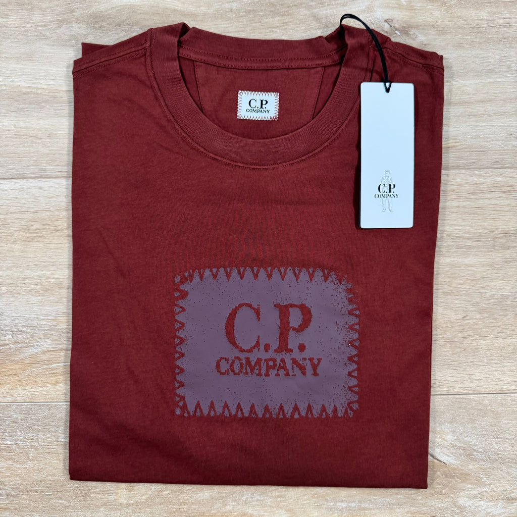 CP Company Stitch Block Logo T-Shirt in Sable - Brown Ironleague