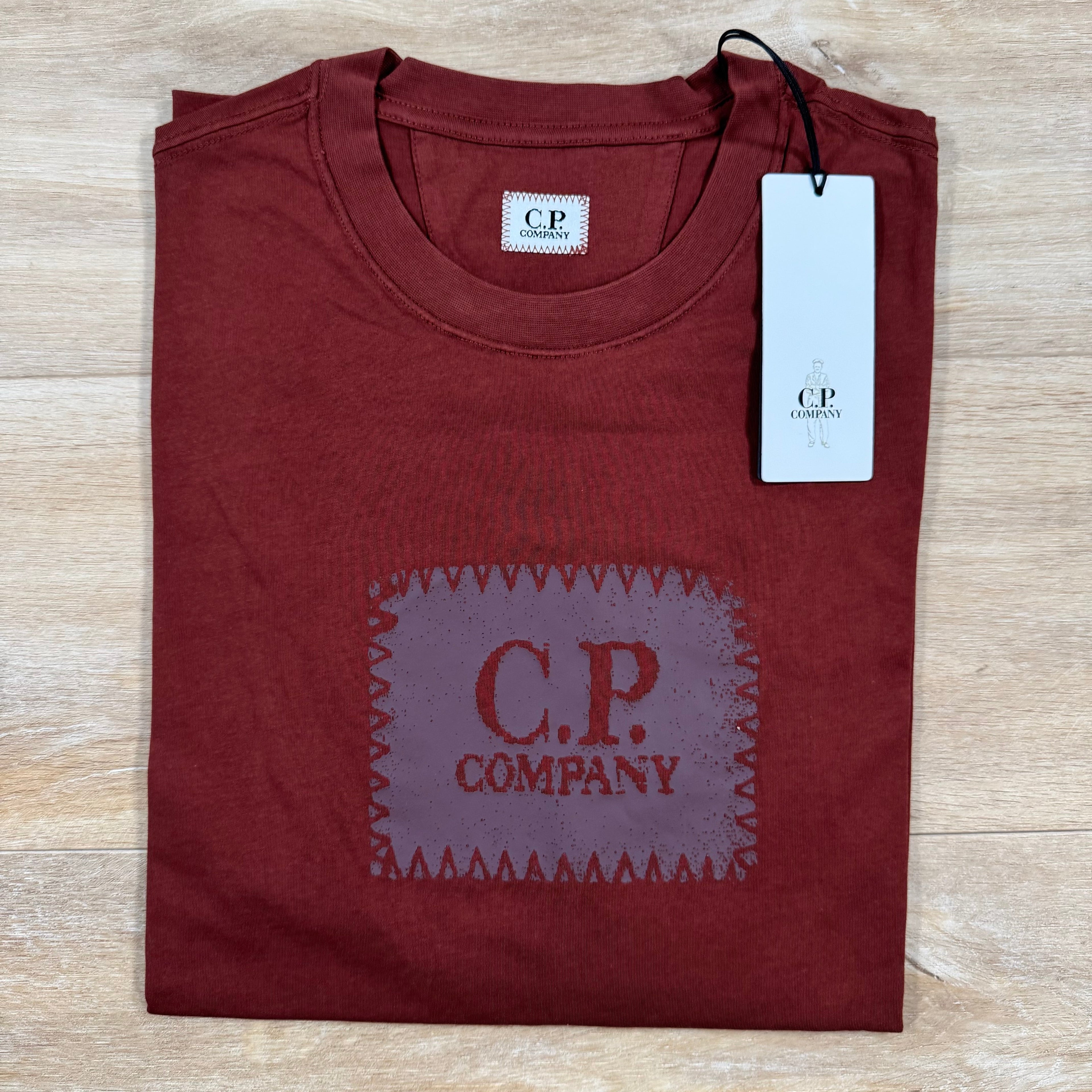CP Company Stitch Block Logo T-Shirt in Sable - Brown Ironleague