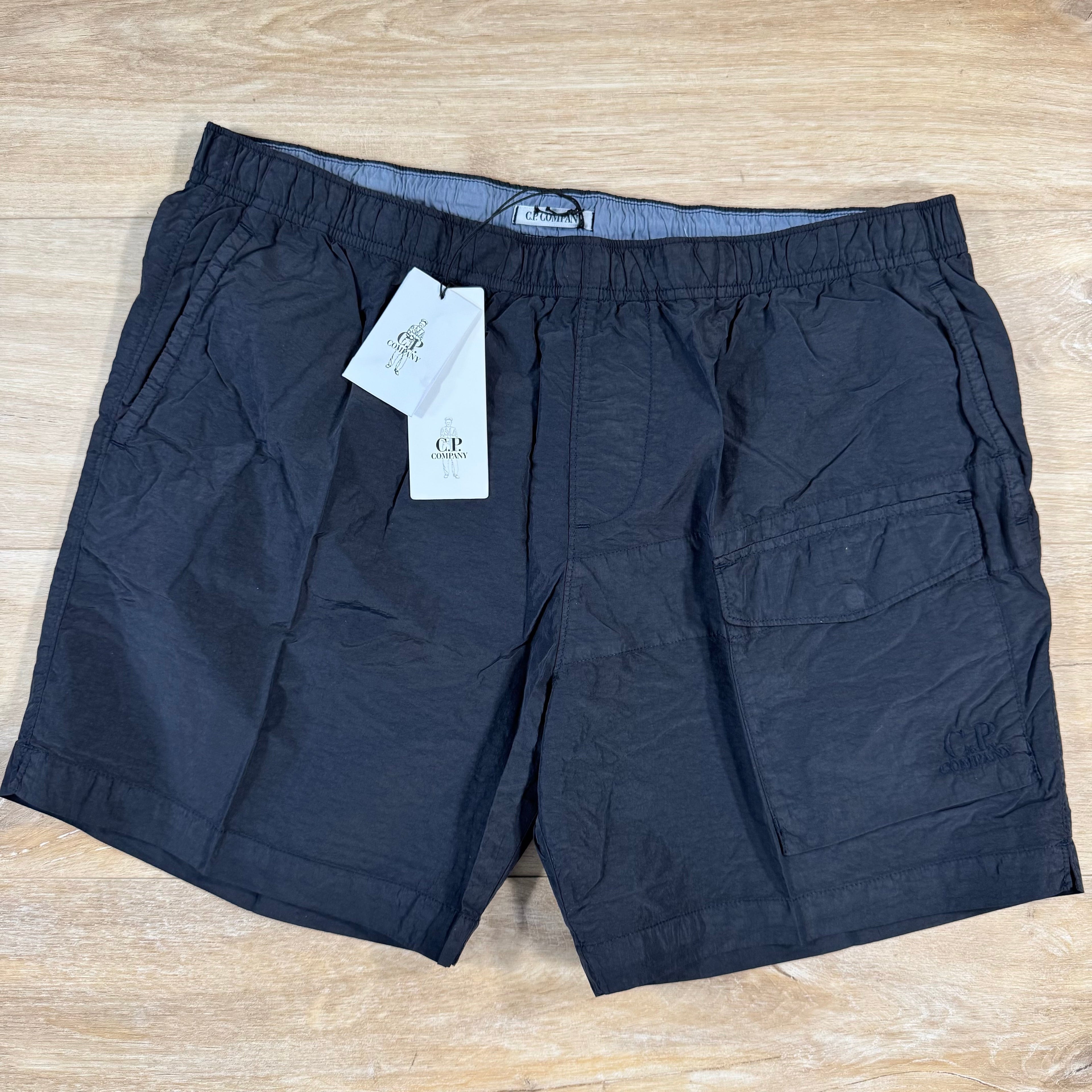 CP Company Flatt Nylon Logo Swim Shorts in Navy Ironleague