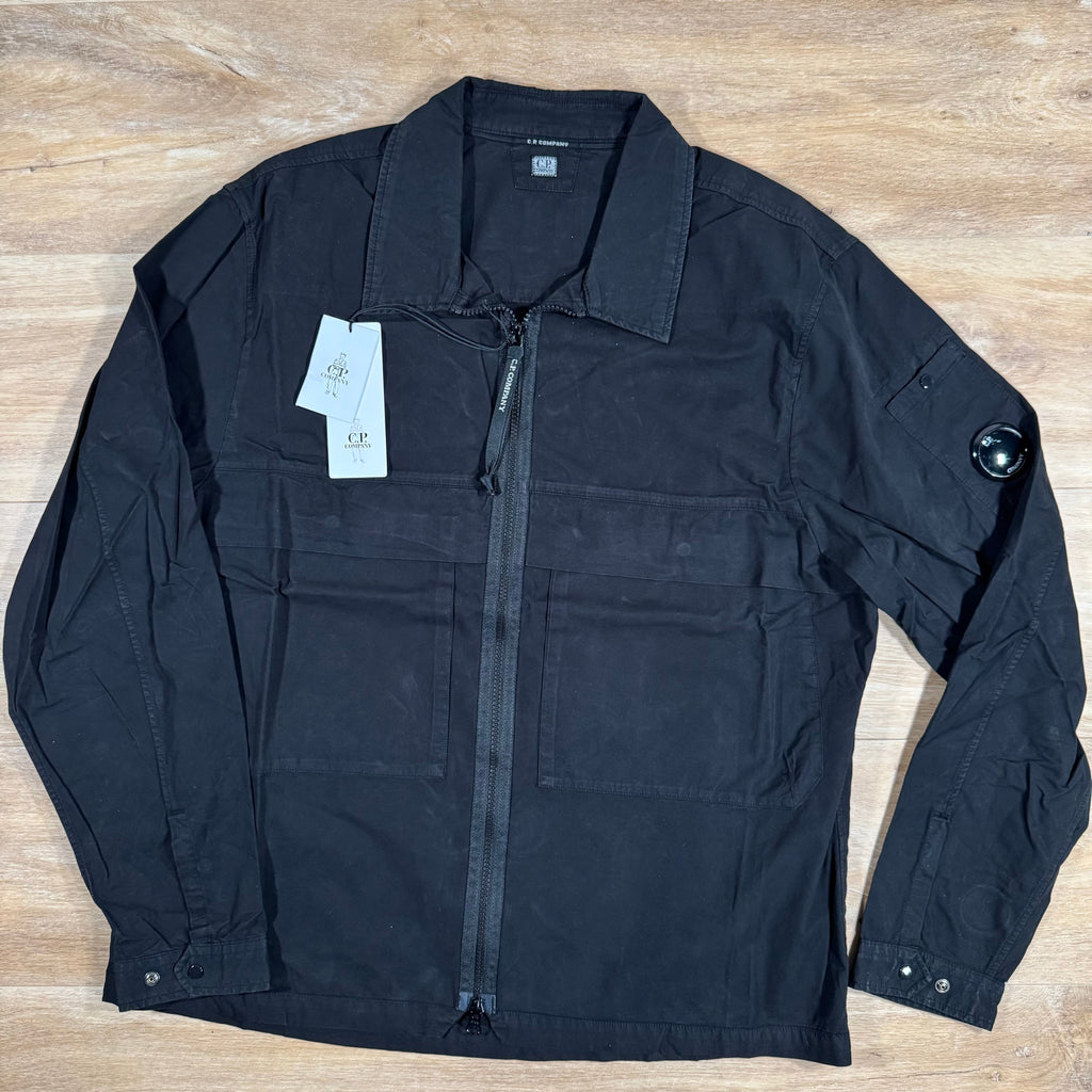 CP Company Gabardine Utility Lens Overshirt in Black Ironleague