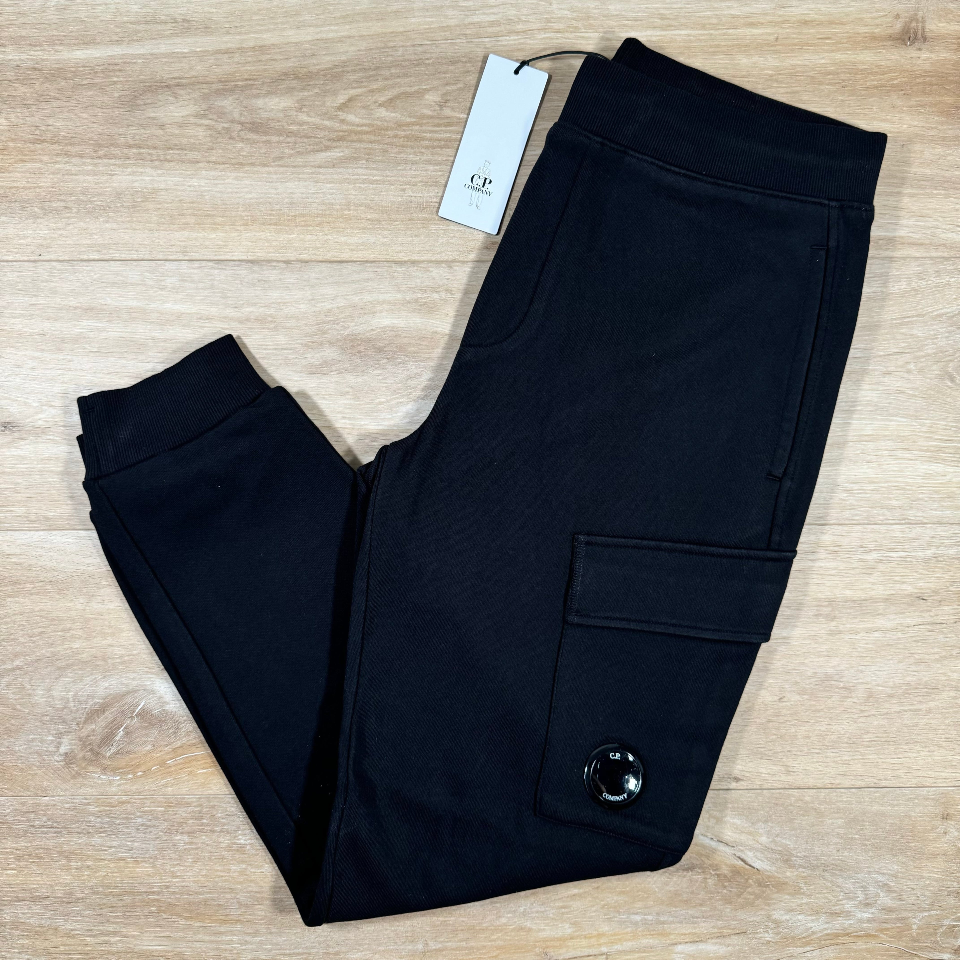 CP Company Diagonal Raised Fleece Lens Sweatpants in Black Ironleague