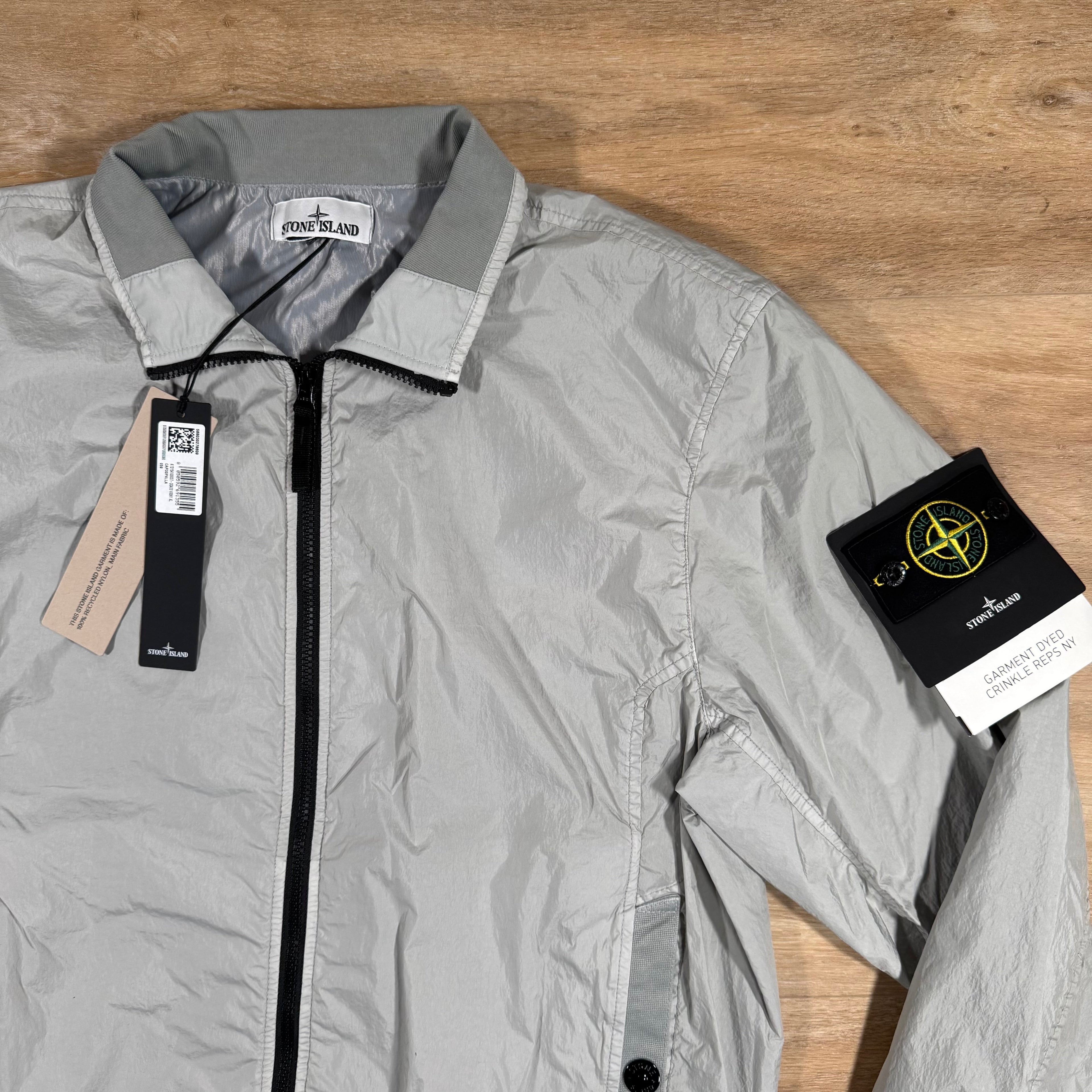 Stone Island Crinkle Reps R-NY Bomber Jacket in Pearl Grey Ironleague