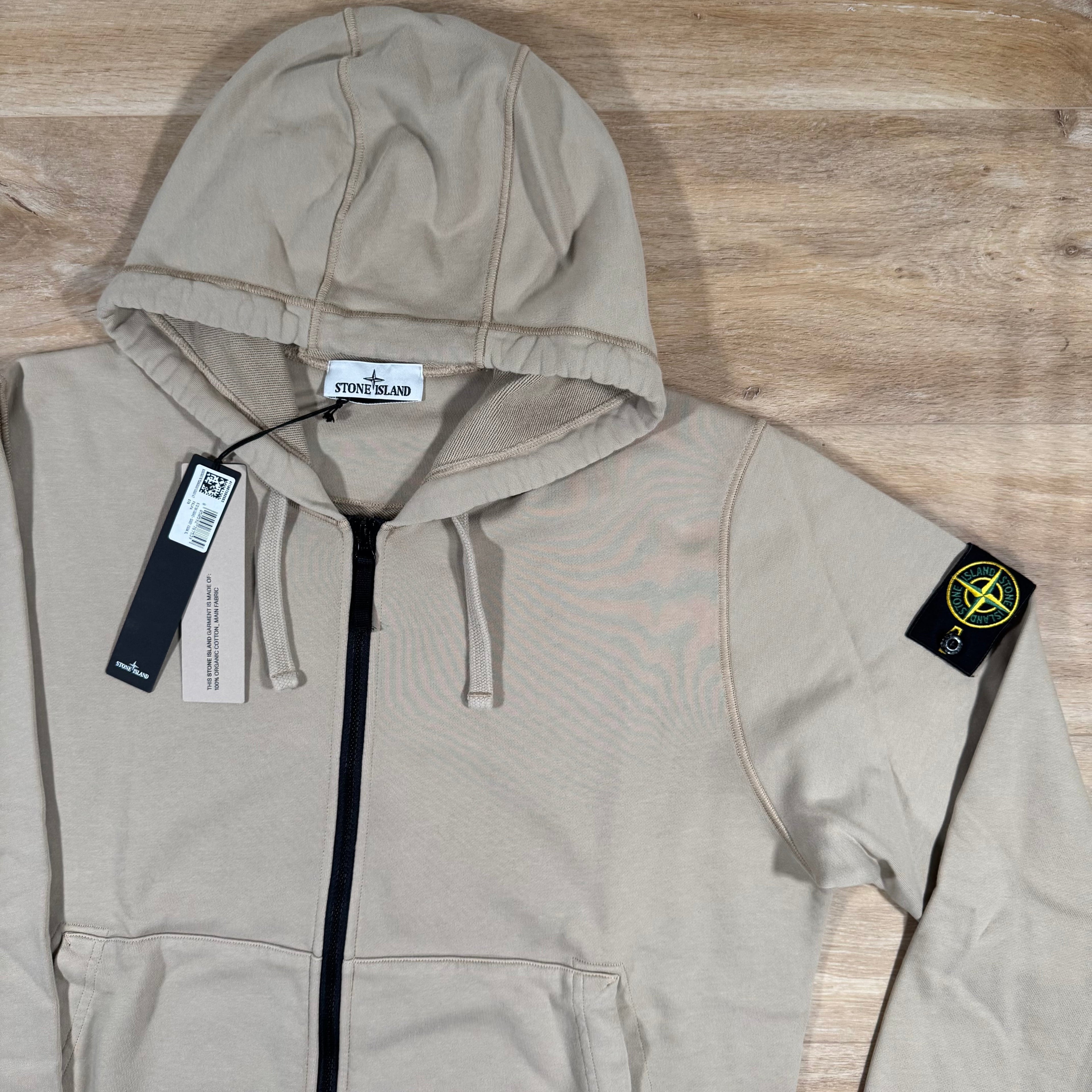 Stone Island Organic Cotton Fleece Zip Hoodie in Desert Ironleague