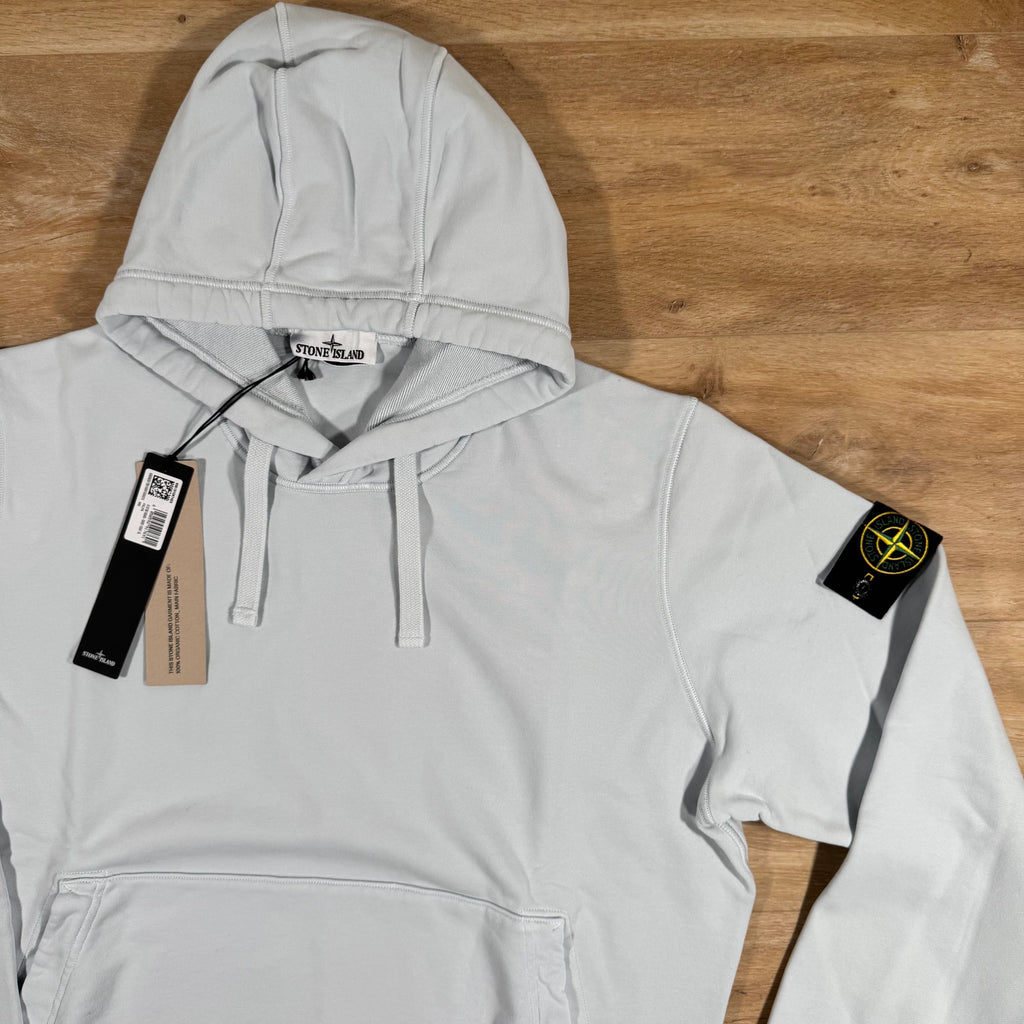 Stone Island Organic Cotton Fleece Pullover Hoodie in Sky Blue Ironleague