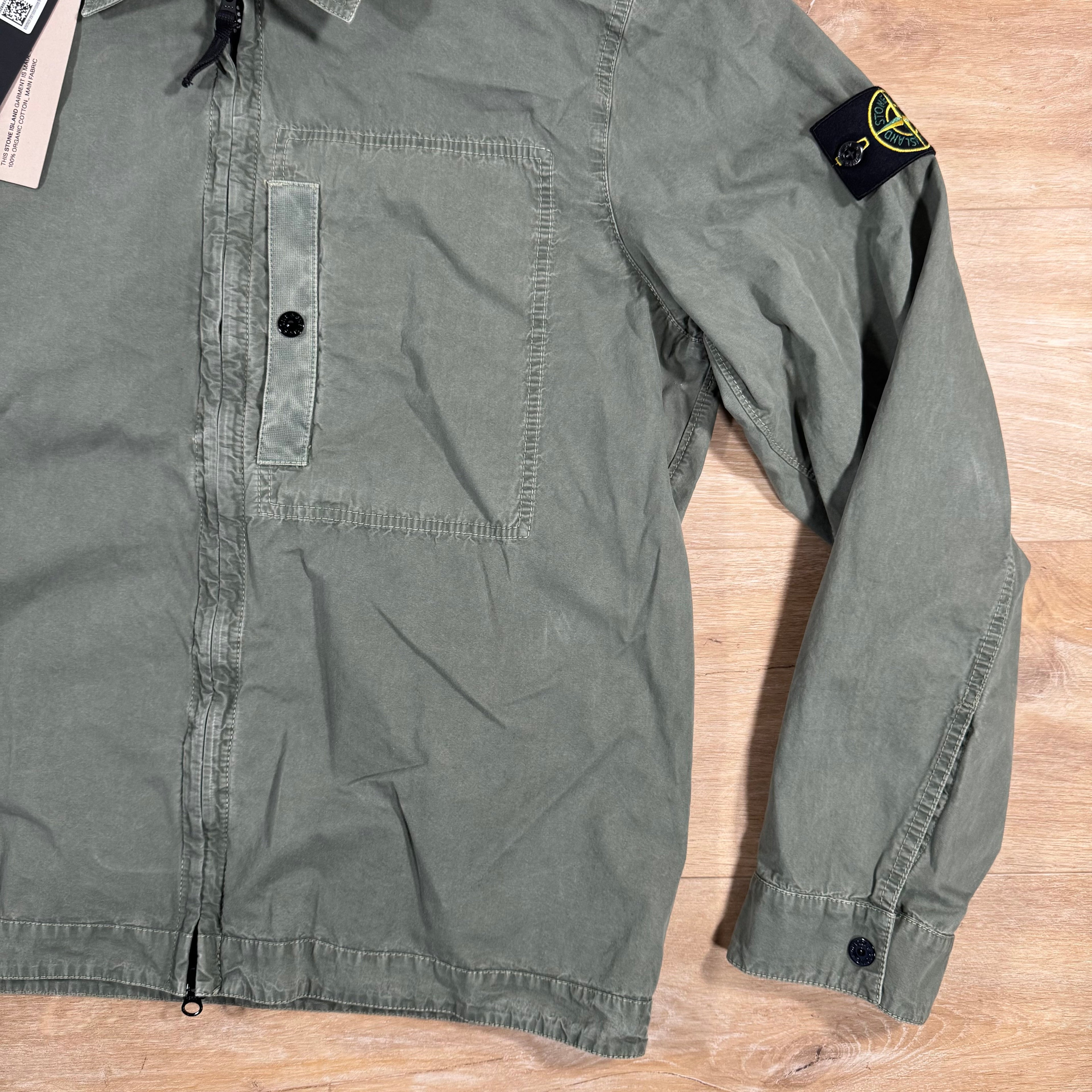 Stone Island Brushed Canvas Old Treatment Overshirt in Musk Green Ironleague