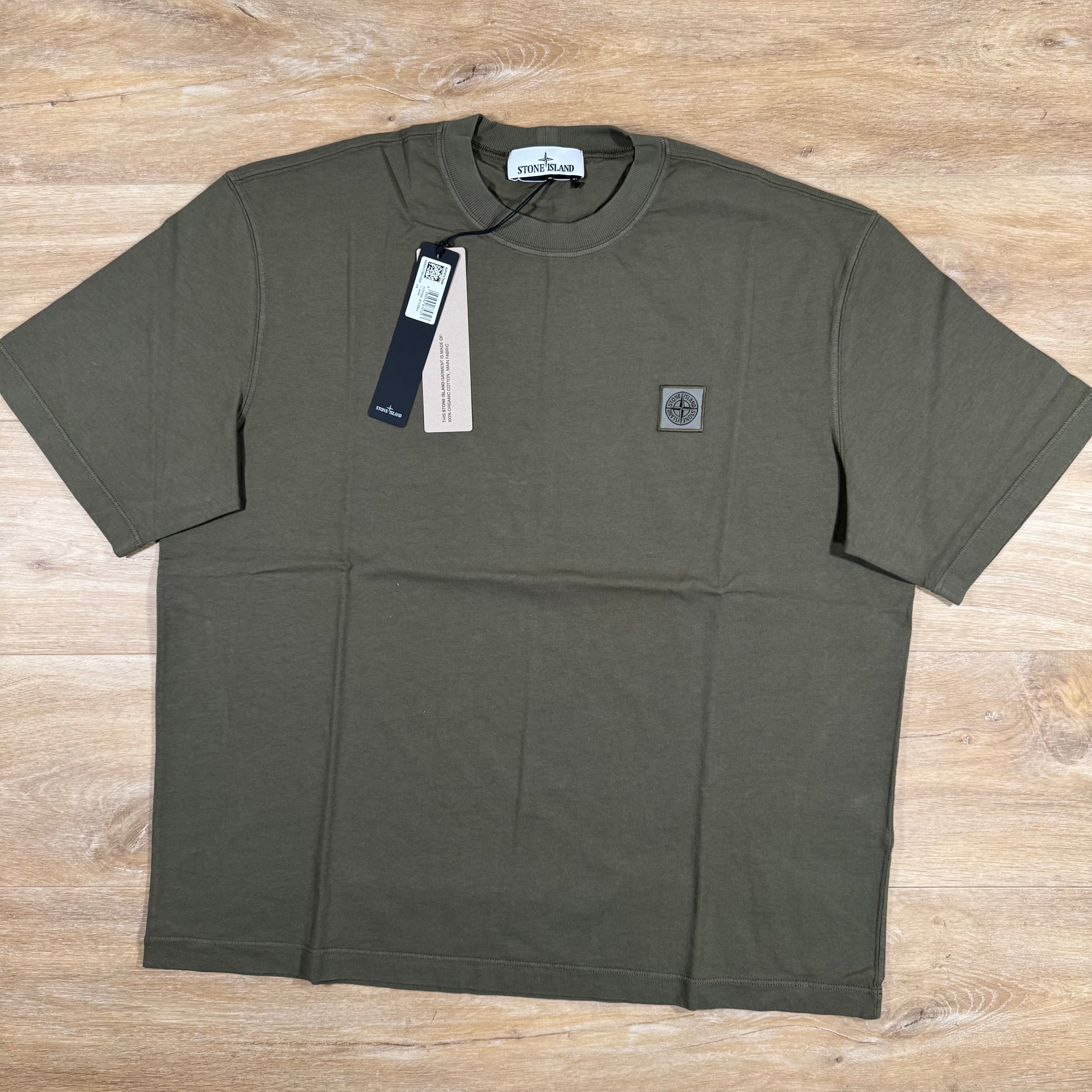 Stone Island Combed Organic Cotton Patch Logo T-Shirt in Military Green Ironleague