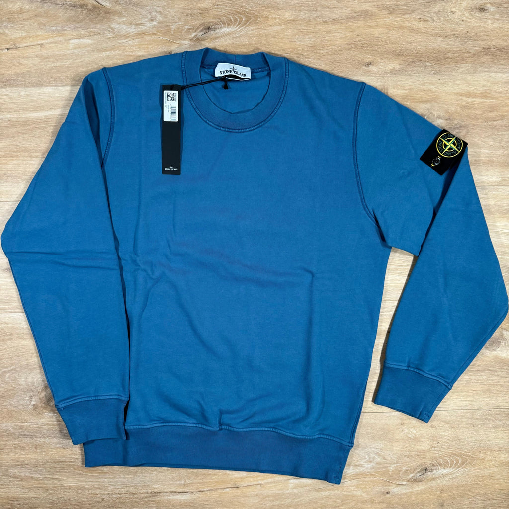 Stone Island Garment Dyed Crewneck Sweatshirt in Avio Blue Ironleague