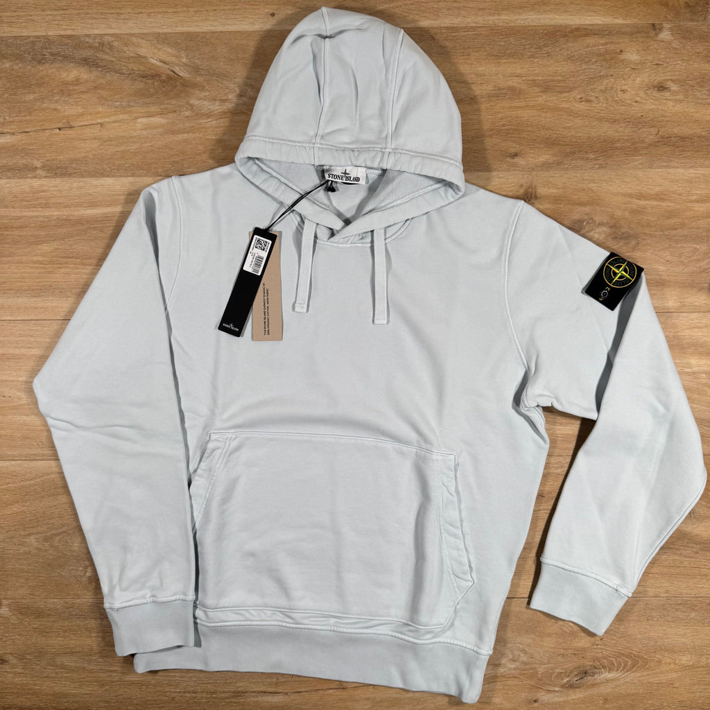 Stone Island Organic Cotton Fleece Pullover Hoodie in Sky Blue Ironleague