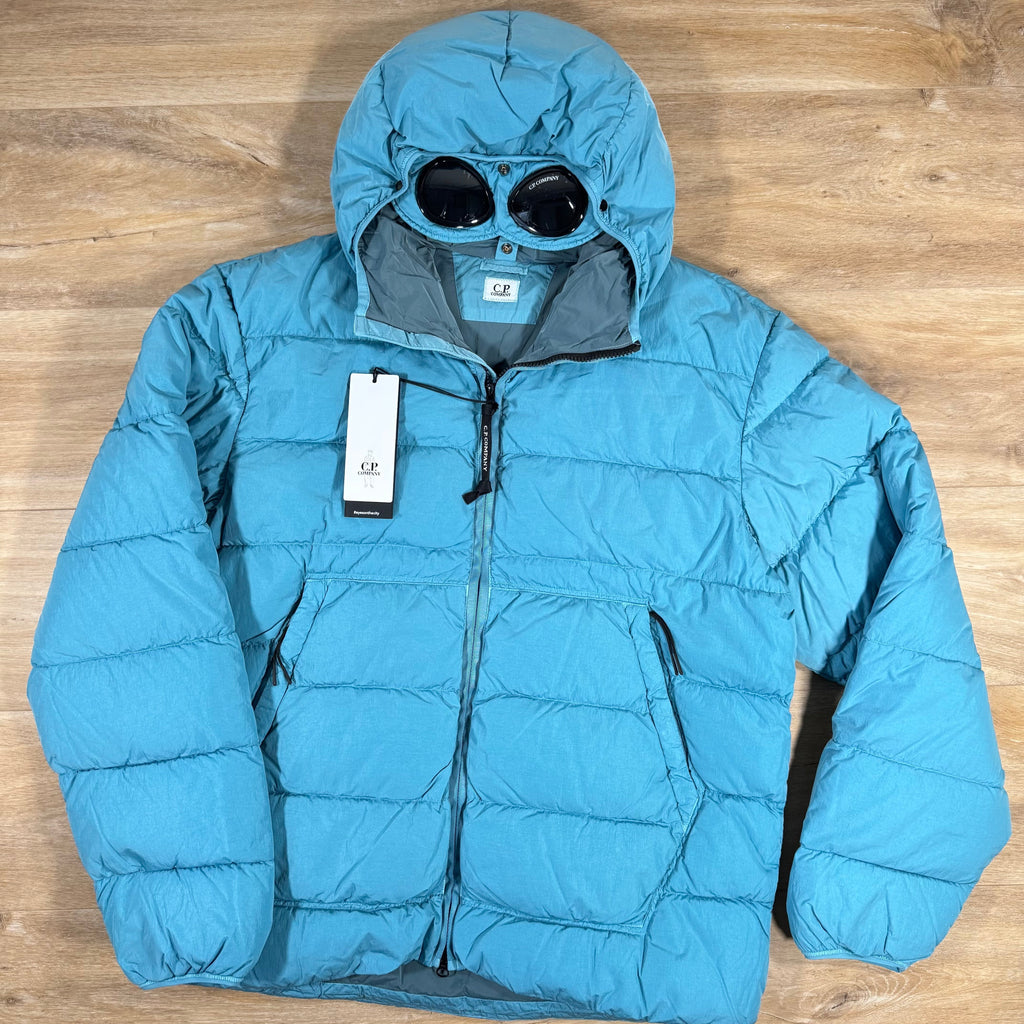CP Company Chrome-R Goggle Down Jacket in Aegean Blue Ironleague