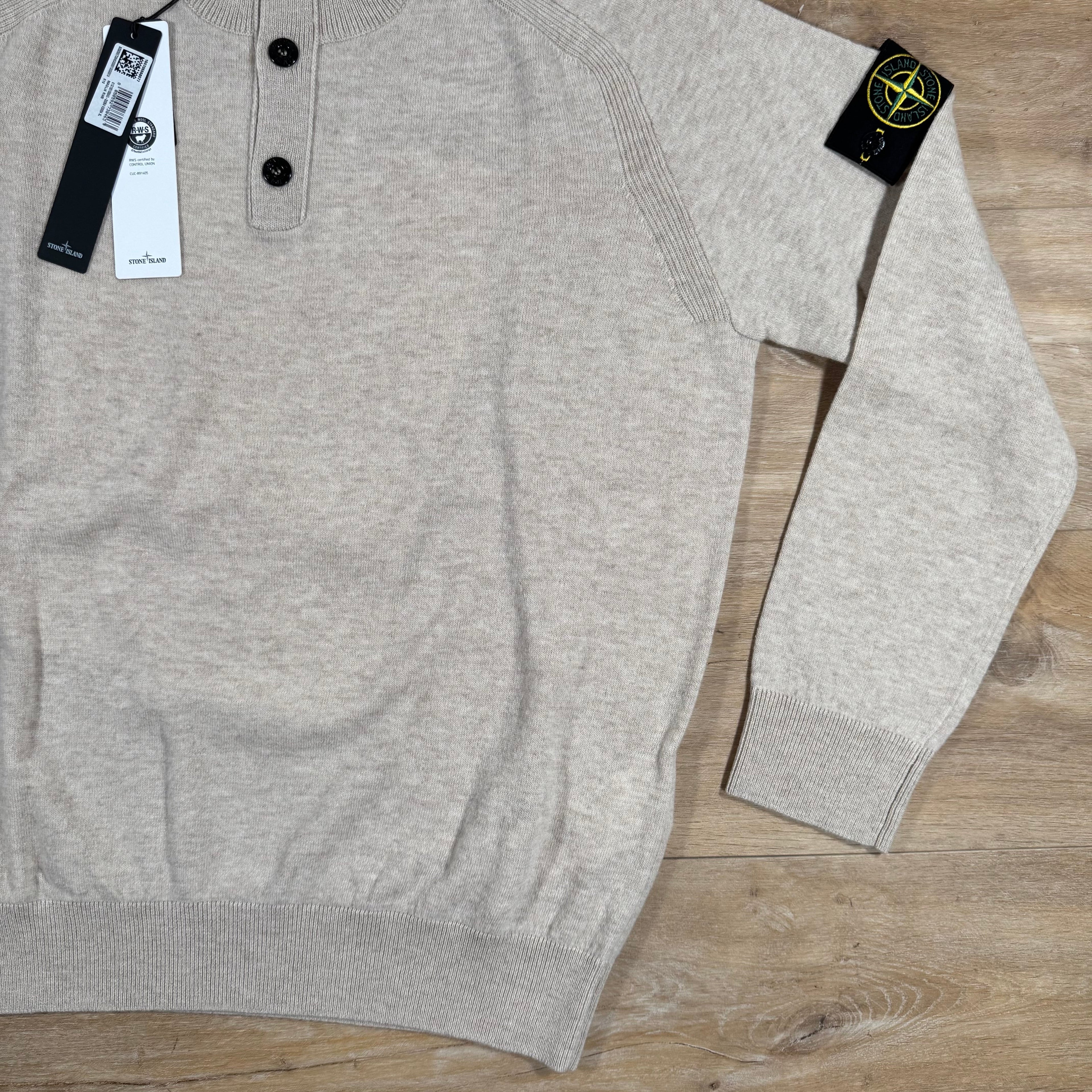 Stone Island Geelong Wool Half Button Jumper in Desert Melange Ironleague