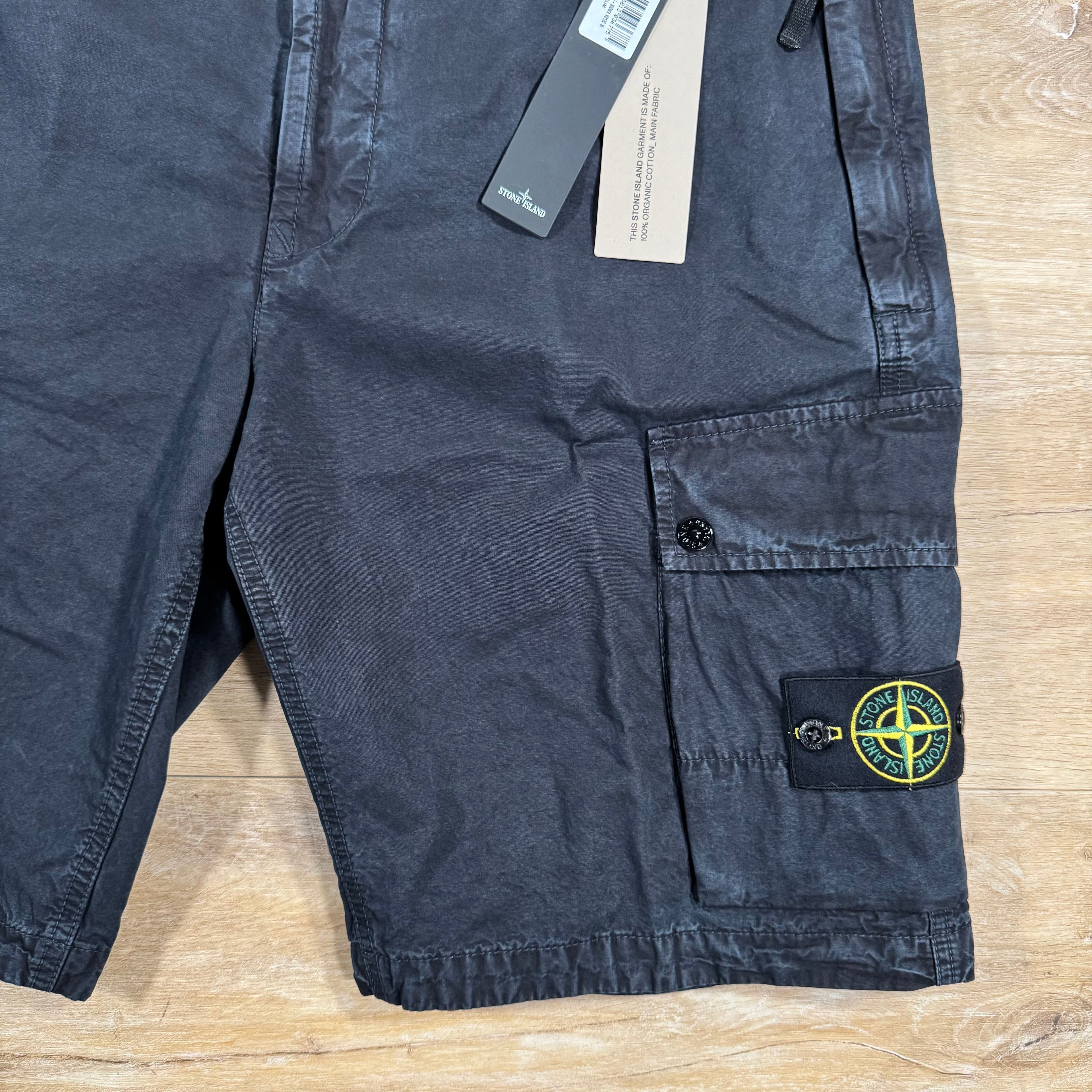 Stone Island Brushed Cotton Cargo Bermuda Shorts in Navy Ironleague