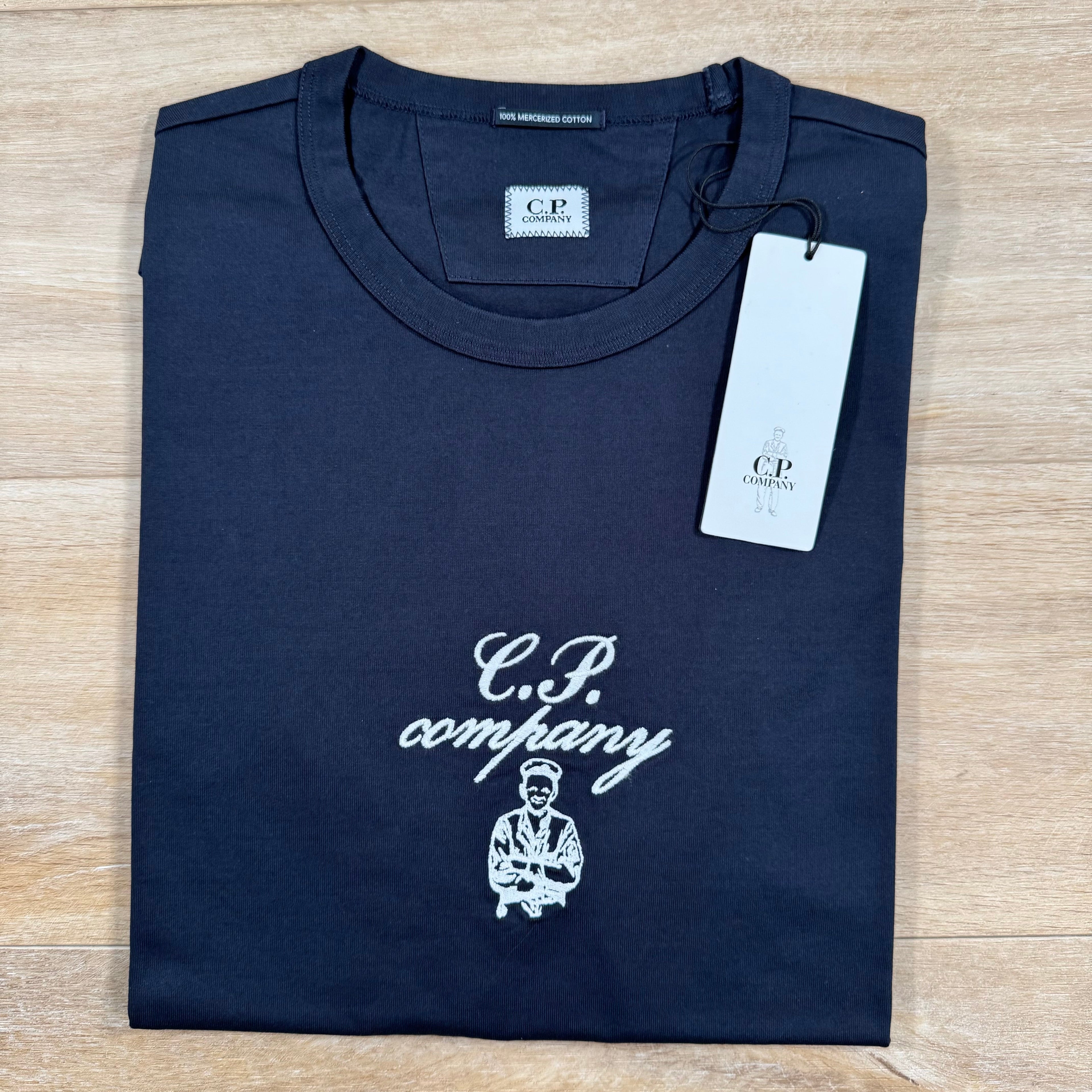 CP Company 30/2 Twisted Embroidery T-Shirt in Navy Ironleague