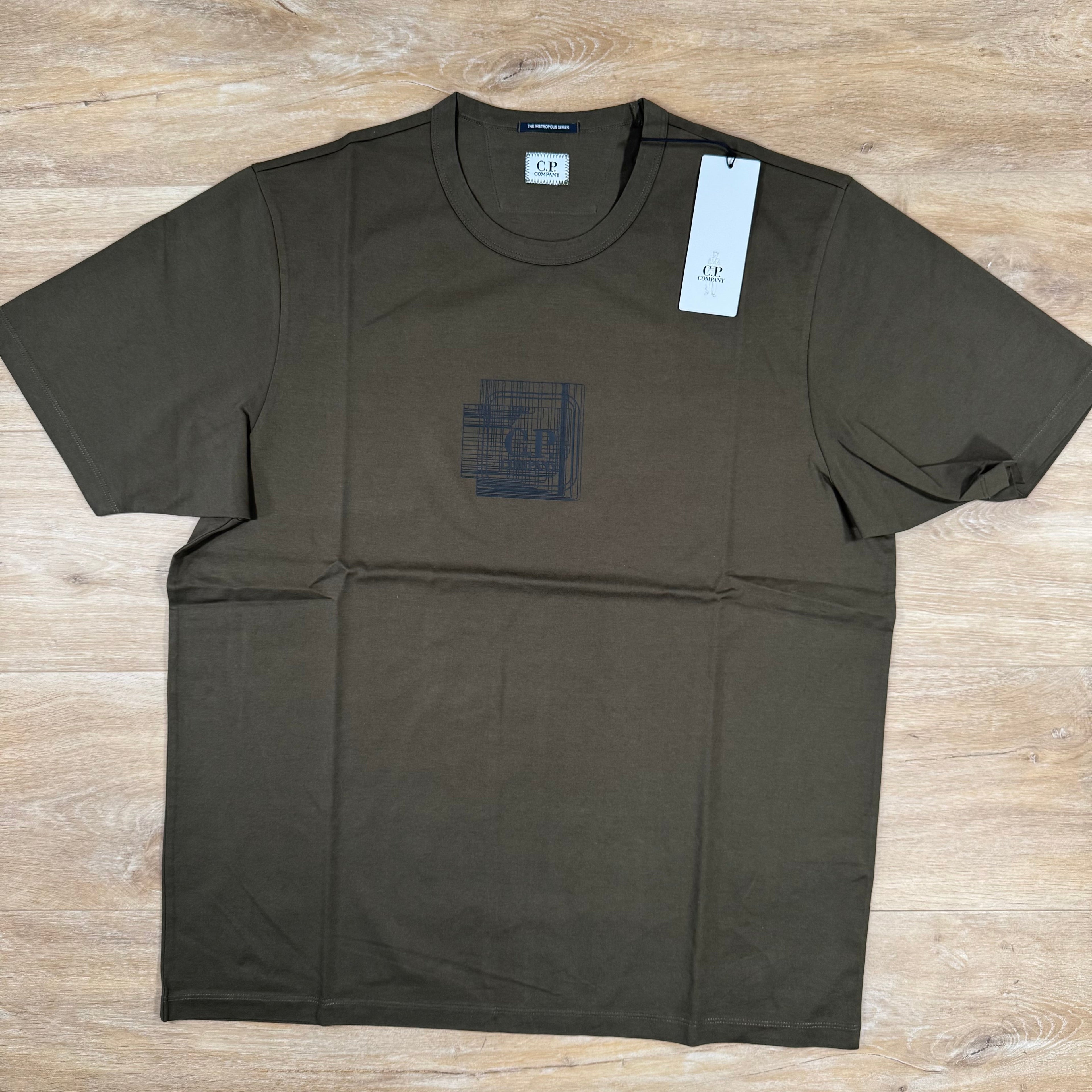 CP Company Metropolis Series Blurred Logo T-Shirt in Ivy Green Ironleague