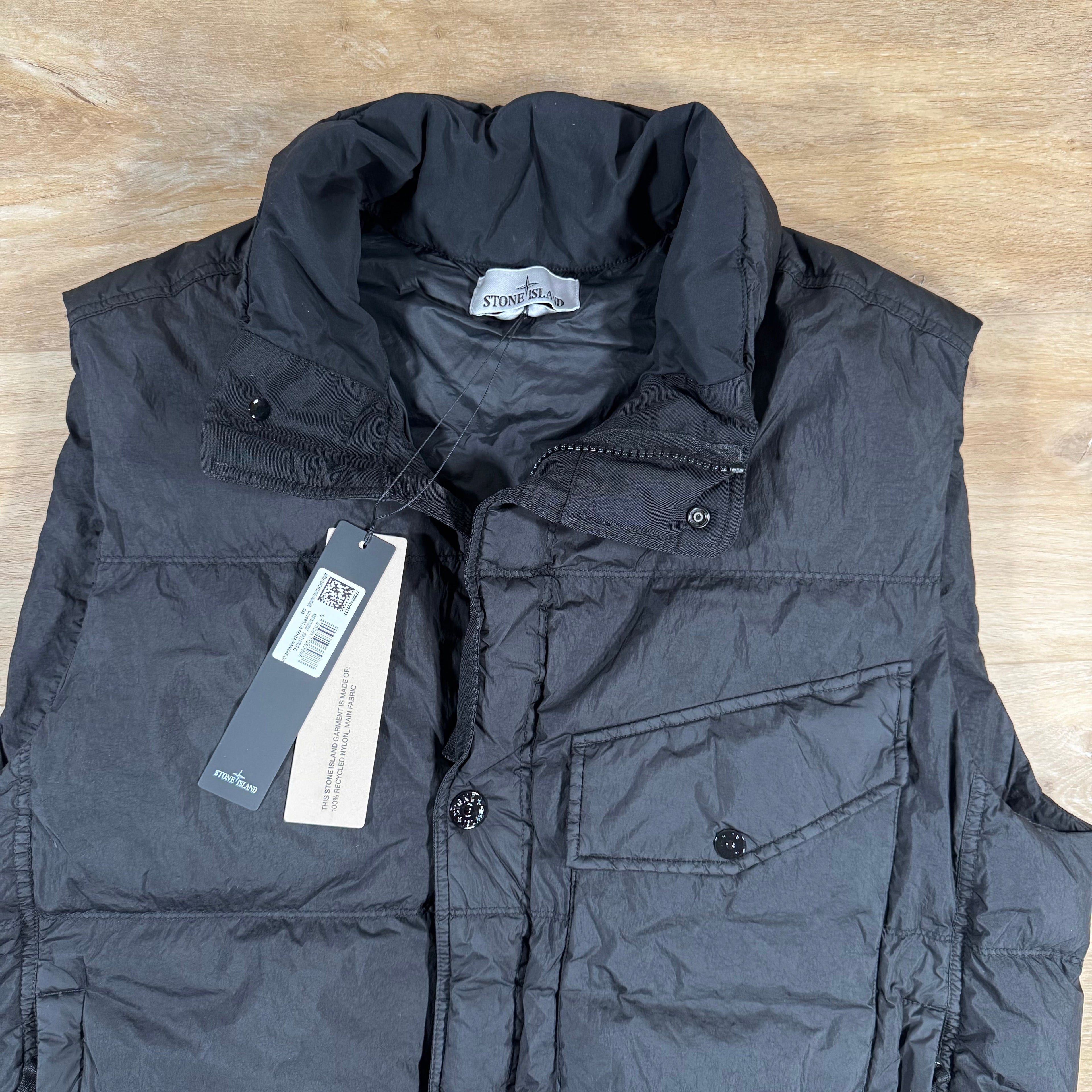 Stone Island Crinkle Reps NY Nylon Down Vest in Black Ironleague