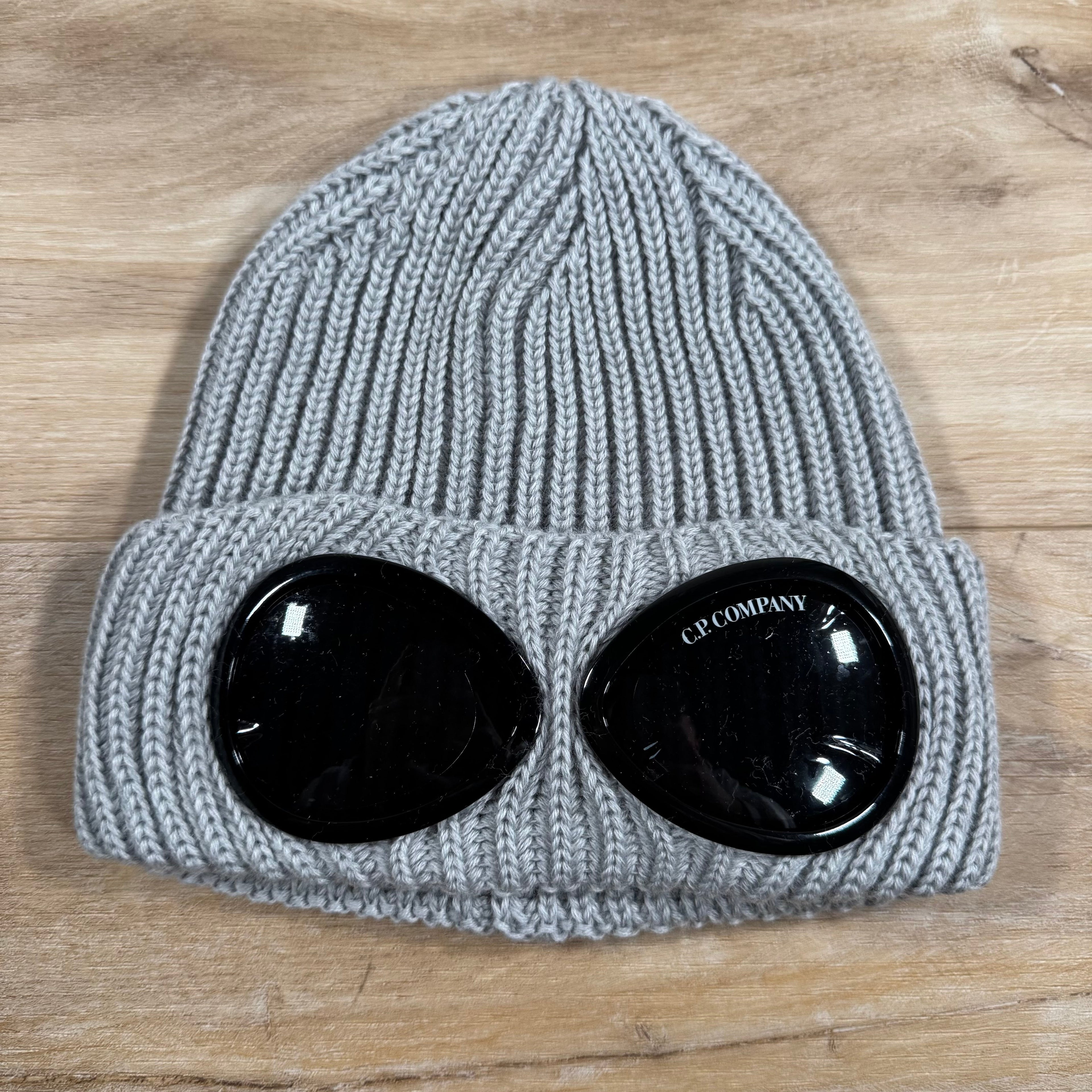 CP Company Extra Fine Merino Wool Goggle Beanie in Grey Ironleague