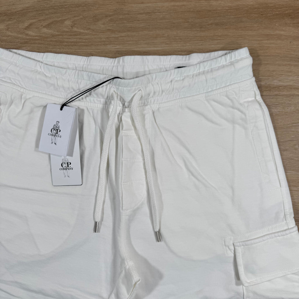 CP Company Light Fleece Cargo Lens Shorts in Gauze White Ironleague