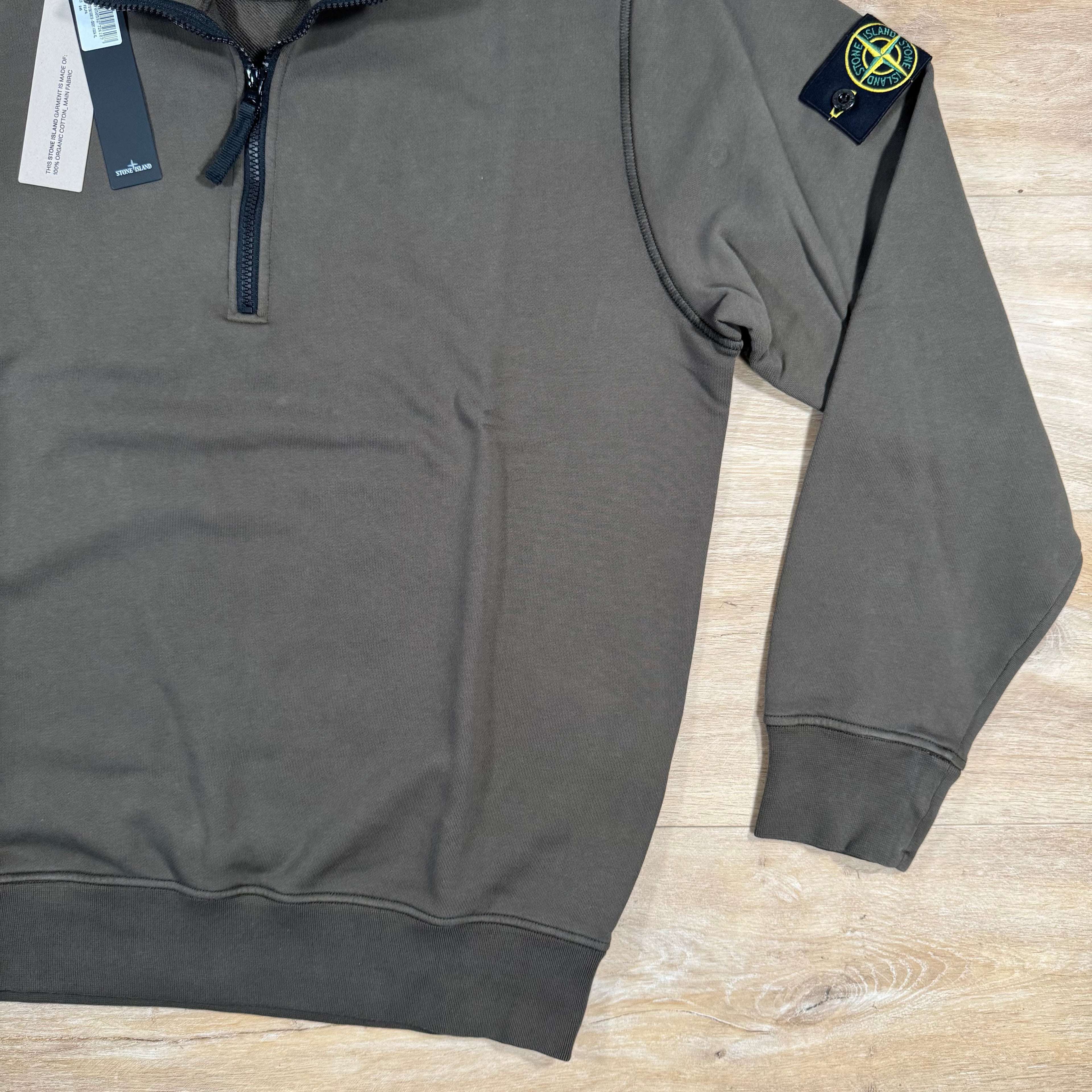 Stone Island Organic Cotton Half-Zip Sweatshirt in Military Green Ironleague