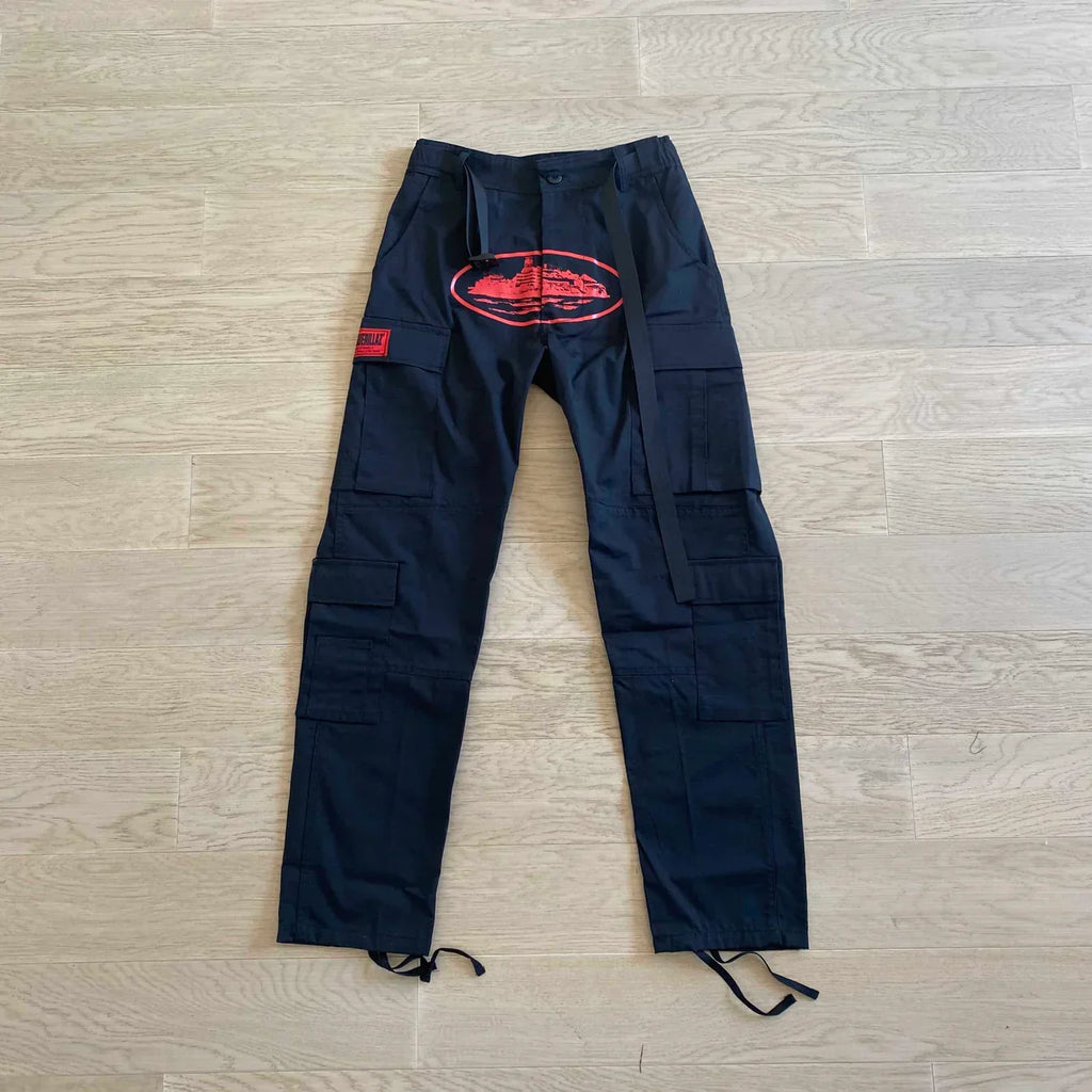 Corteiz Island Cargo Pants - Black/Red Ironleague