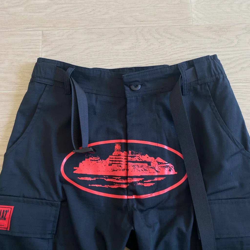 Corteiz Island Cargo Pants - Black/Red Ironleague