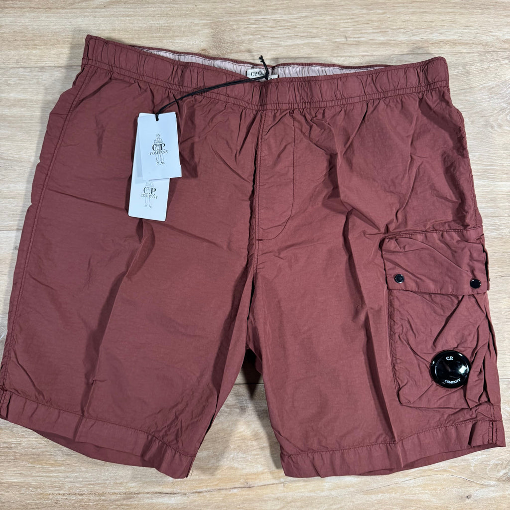 CP Company Flatt Nylon Cargo Lens Swim Shorts in Sable - Brown Ironleague