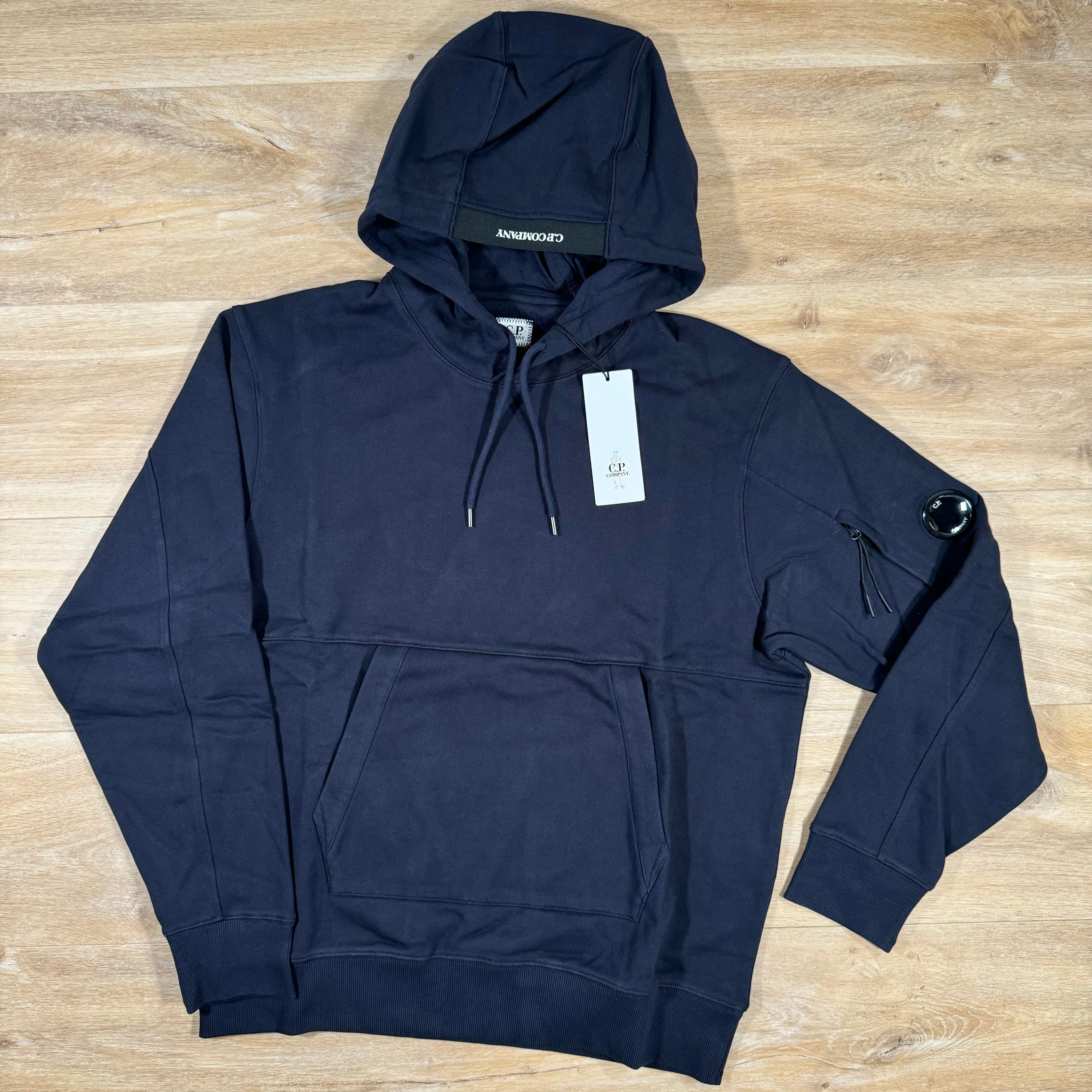 CP Company Diagonal Raised Fleece Lens Hoodie in Navy Ironleague
