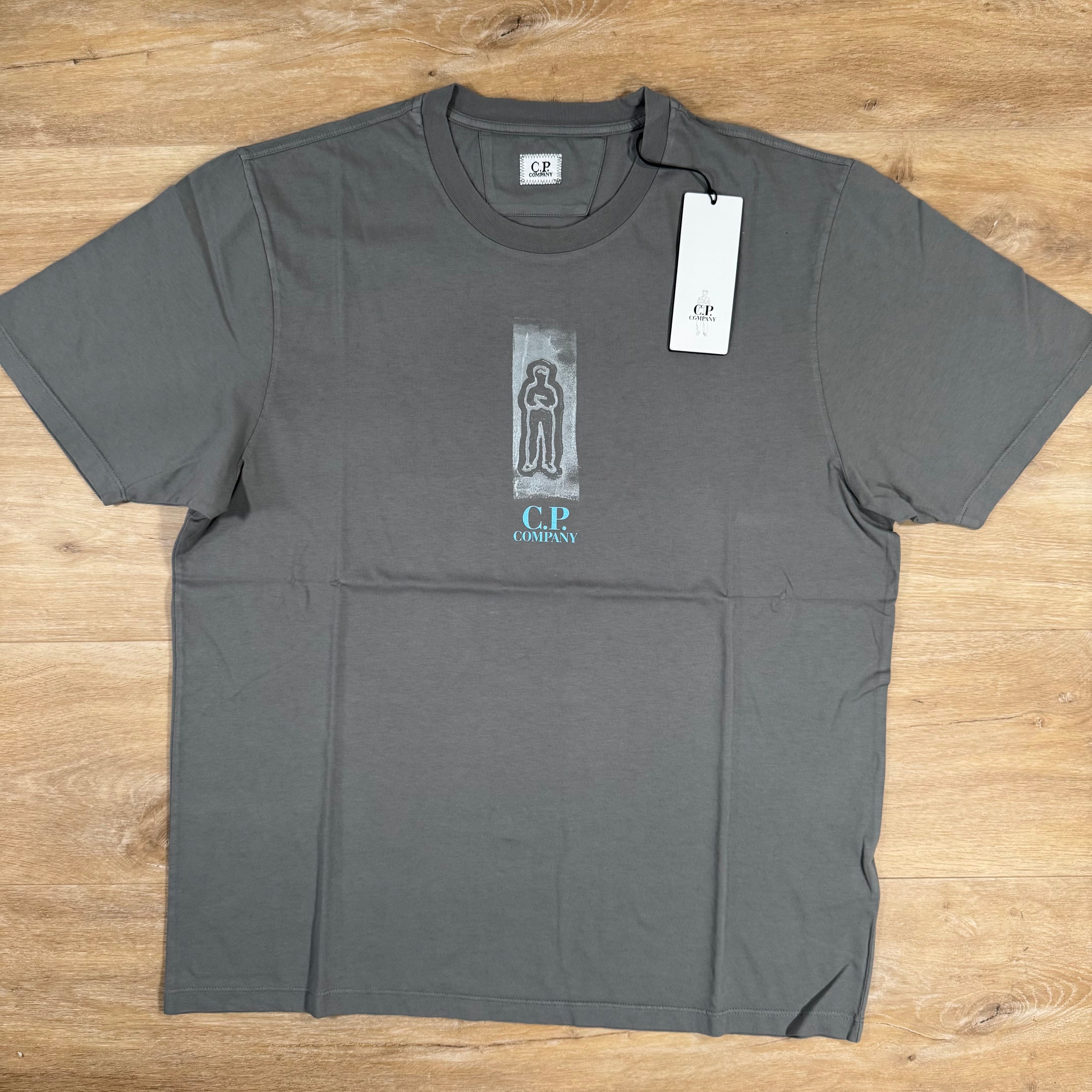 CP Company 24/1 Front and Back Logo T-Shirt in Smoked Pearl Ironleague