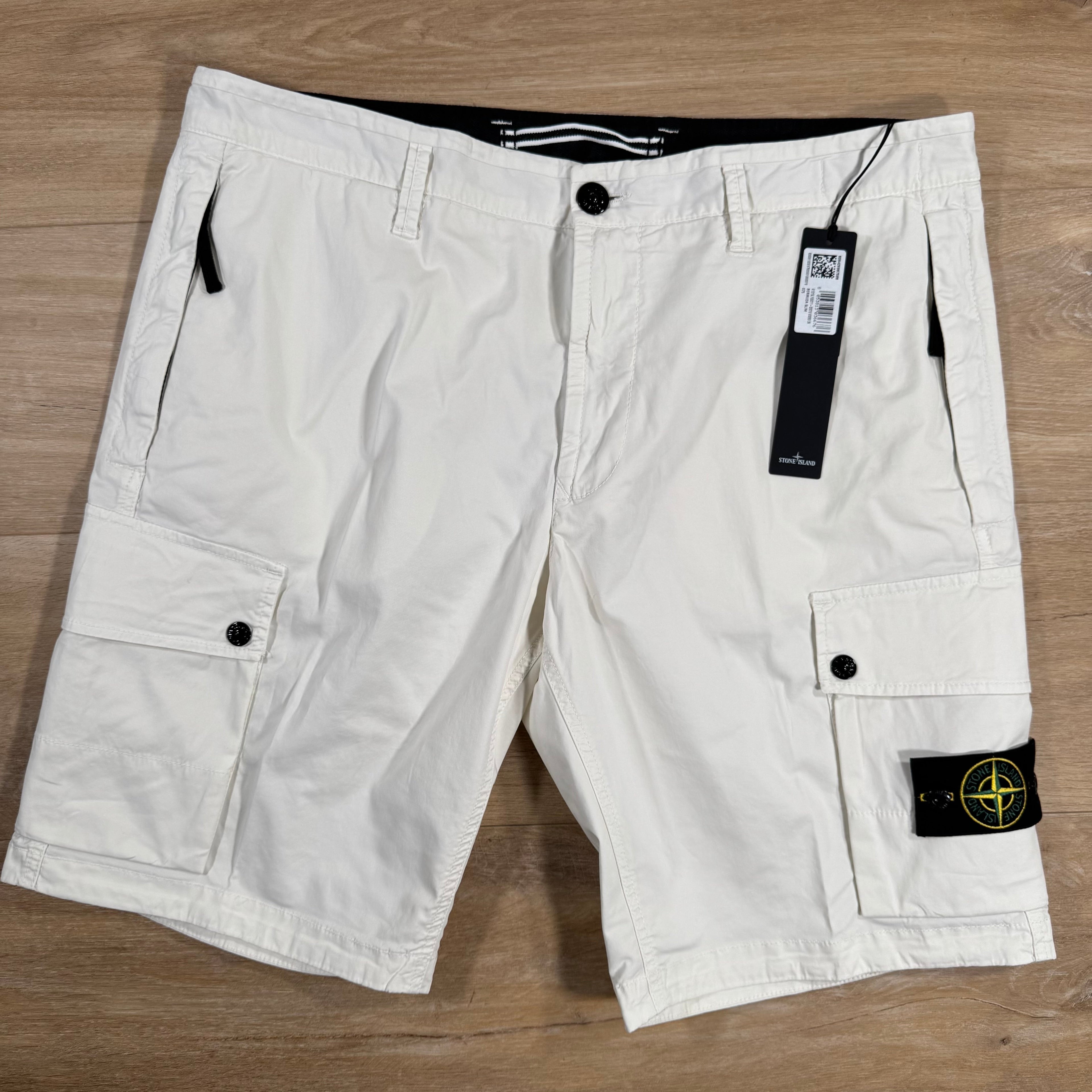 Stone Island Supima Twill Stretch-TC Cargo Bermuda Shorts in Ivory Ironleague
