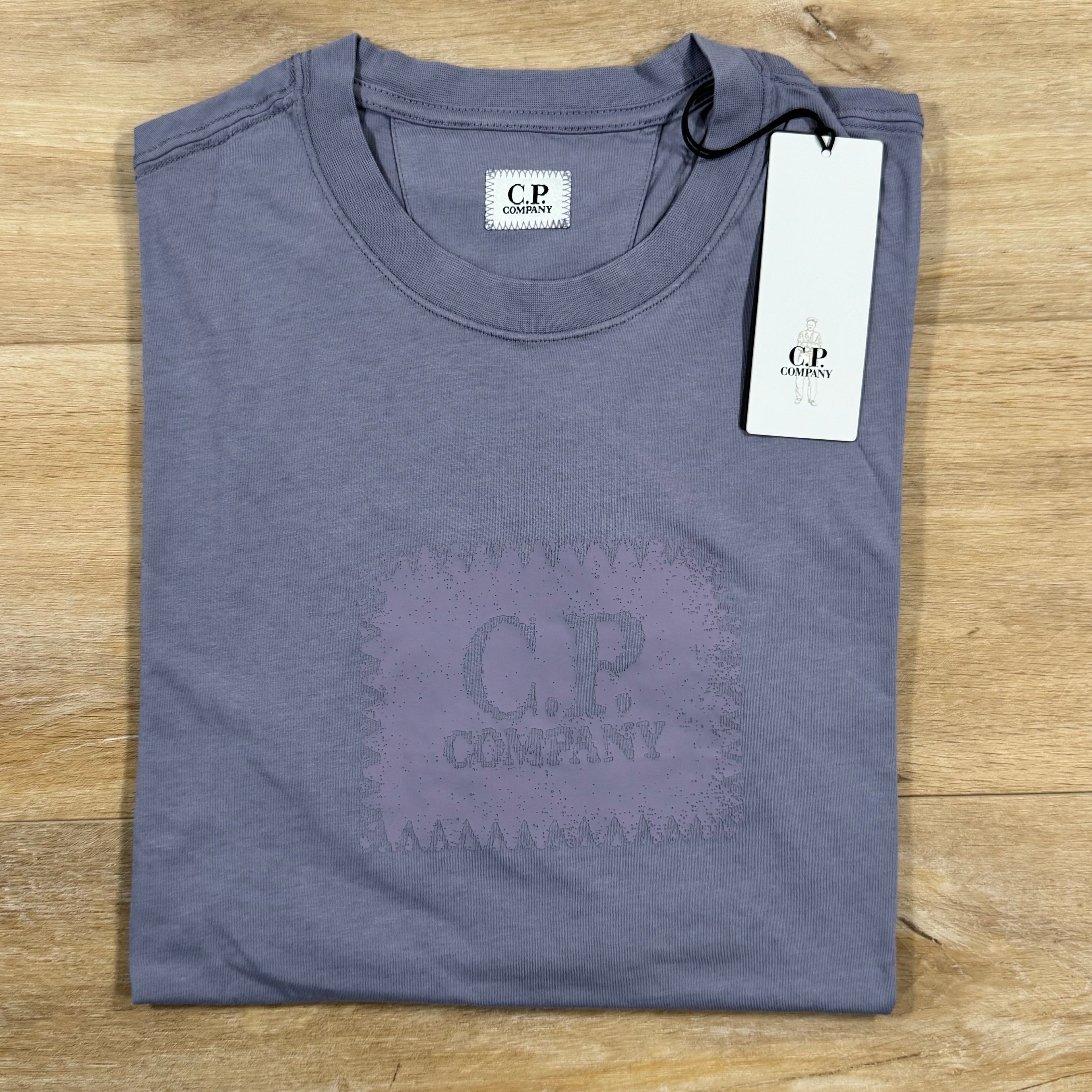 CP Company Stitch Block Logo T-Shirt in Lavender Violet Ironleague