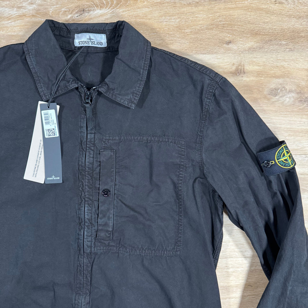 Stone Island Brushed Canvas Old Treatment Overshirt in Black Ironleague