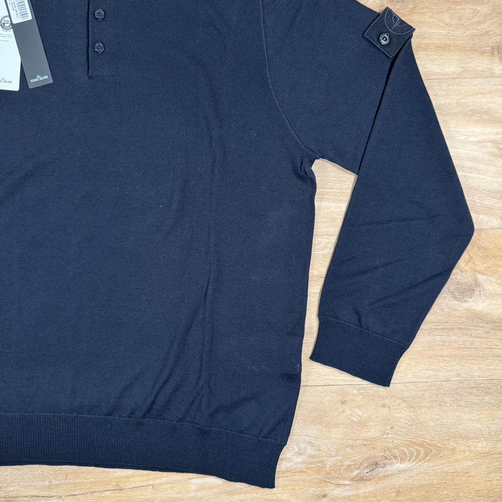 Stone Island Light Pure Wool Long-Sleeved Ghost Polo Shirt in Navy Ironleague