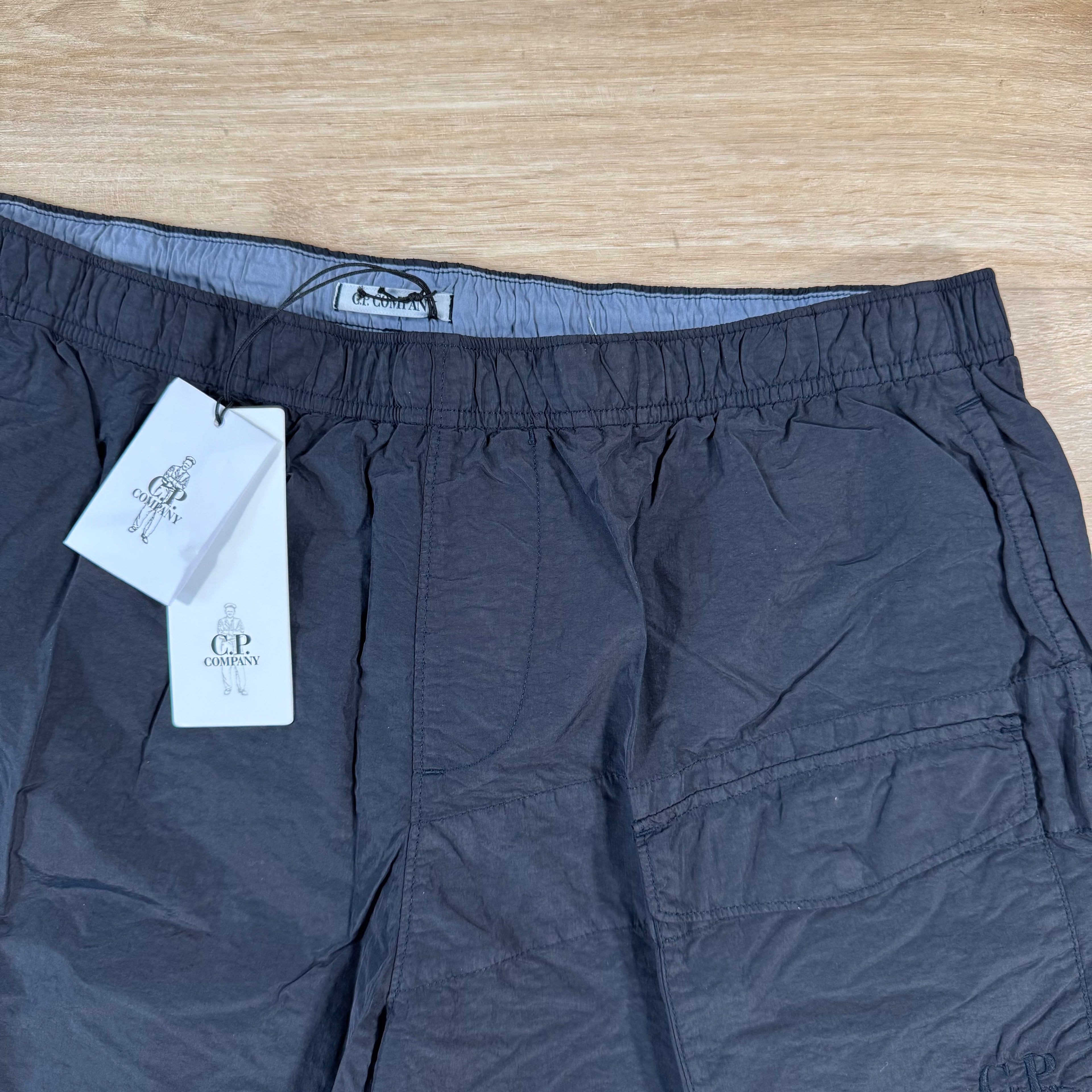 CP Company Flatt Nylon Logo Swim Shorts in Navy Ironleague