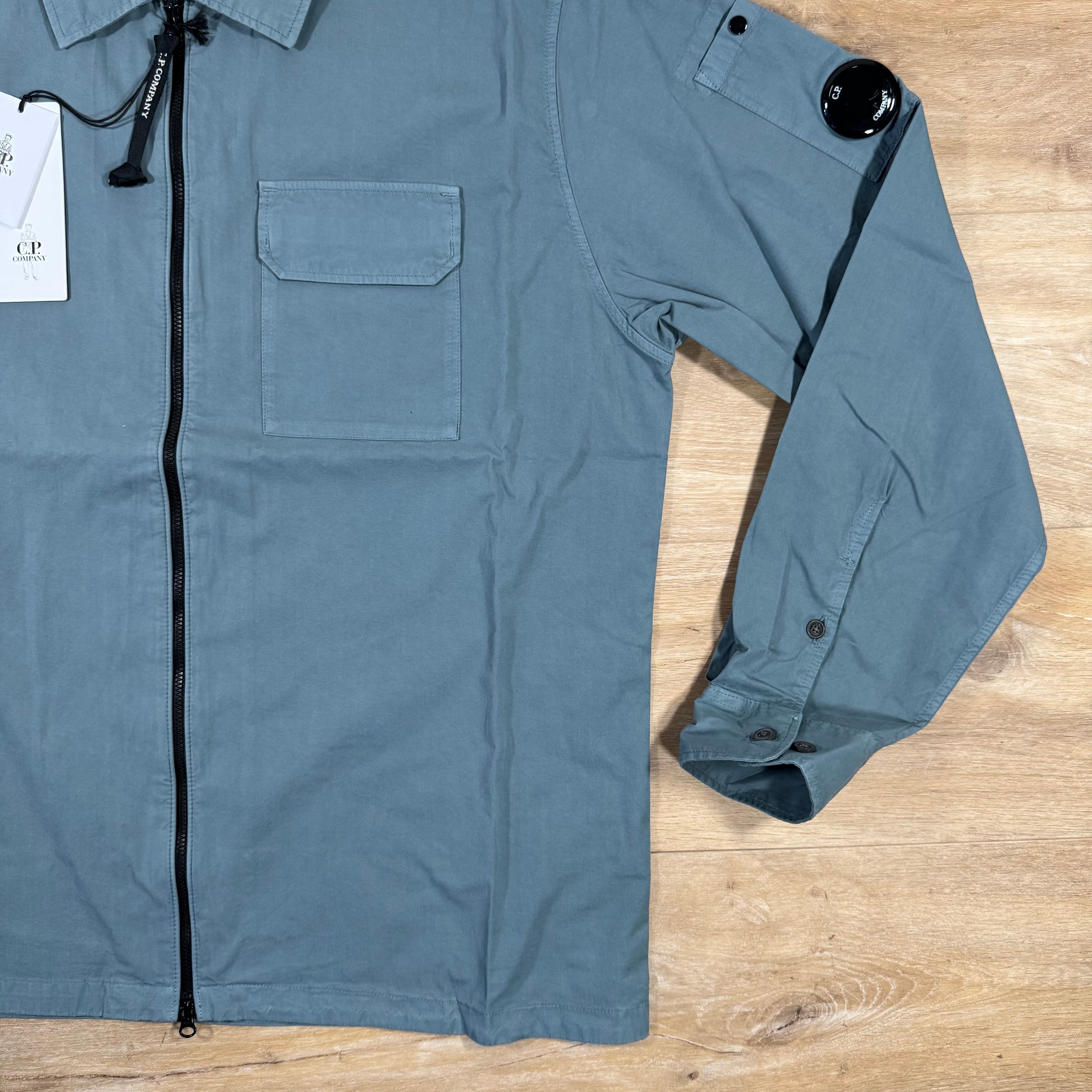 CP Company Organic Gabardine Lens Overshirt in Stormy Weather - Blue Ironleague