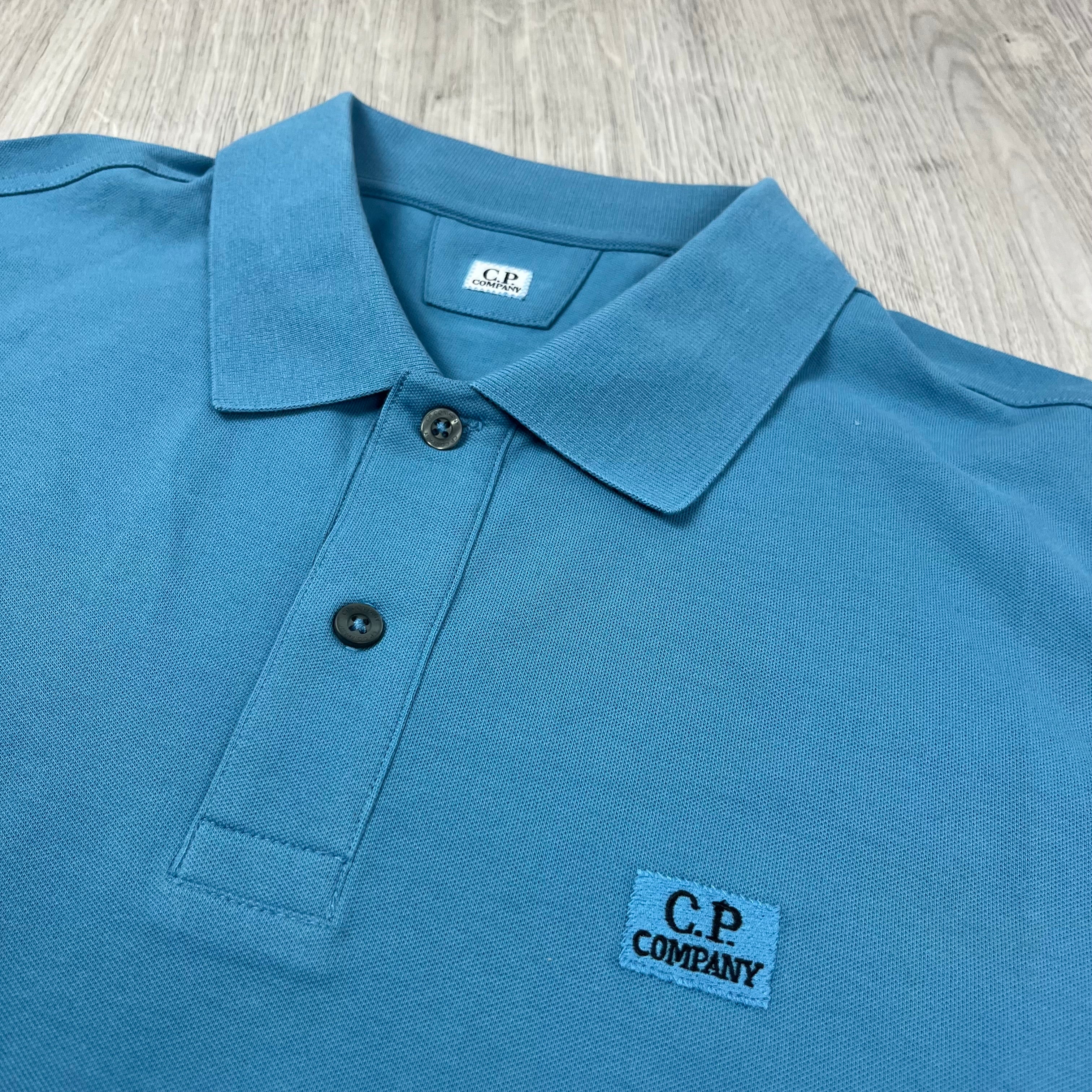 CP Company Piquet Polo Shirt - Aegean Blue Ironleague