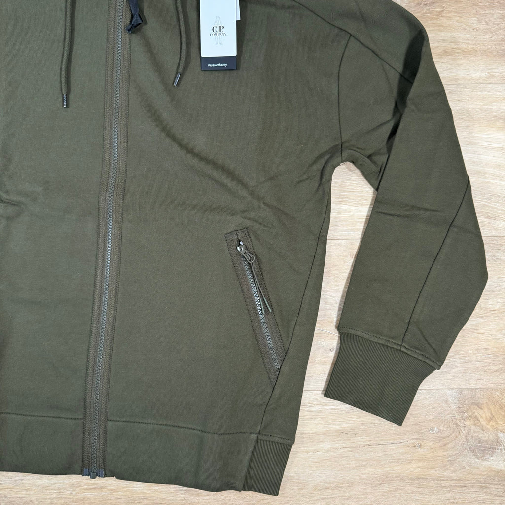 CP Company Diagonal Raised Fleece Goggle Hoodie in Ivy Green Ironleague